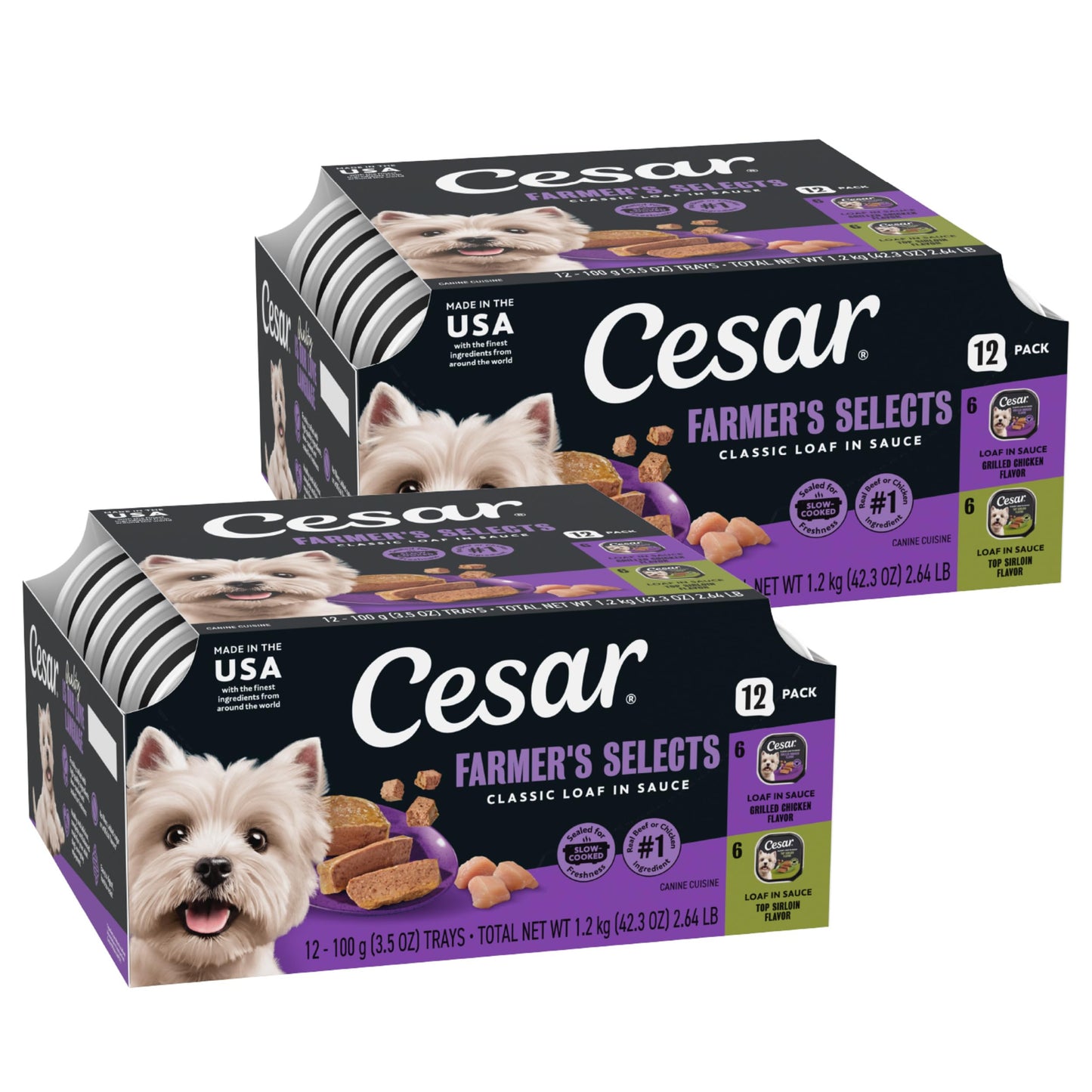 Cesar Classic Loaf in Sauce Wet Dog Food, Beef Recipe, Filet Mignon Flavor, Grilled Chicken Flavor, and Porterhouse Steak Flavor, 3.5 oz. Easy Peel Trays, Variety Pack (24 Count, Pack of 1)