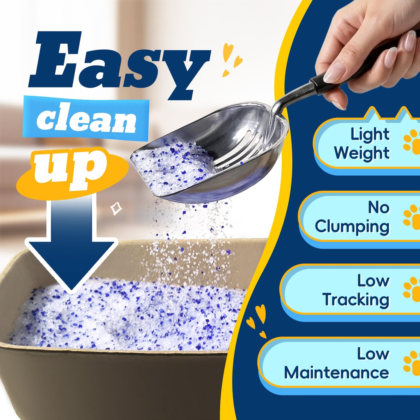 LMJP Crystal Cat Litter with Powerful Odor Control, Non-Clumping, Lasts Up to 2 Months, 8.6lb, Rapid Water Absorption, Unscented & Low Tracking Lightweight Blue & White Silica, 2 Pack of 4.3lb