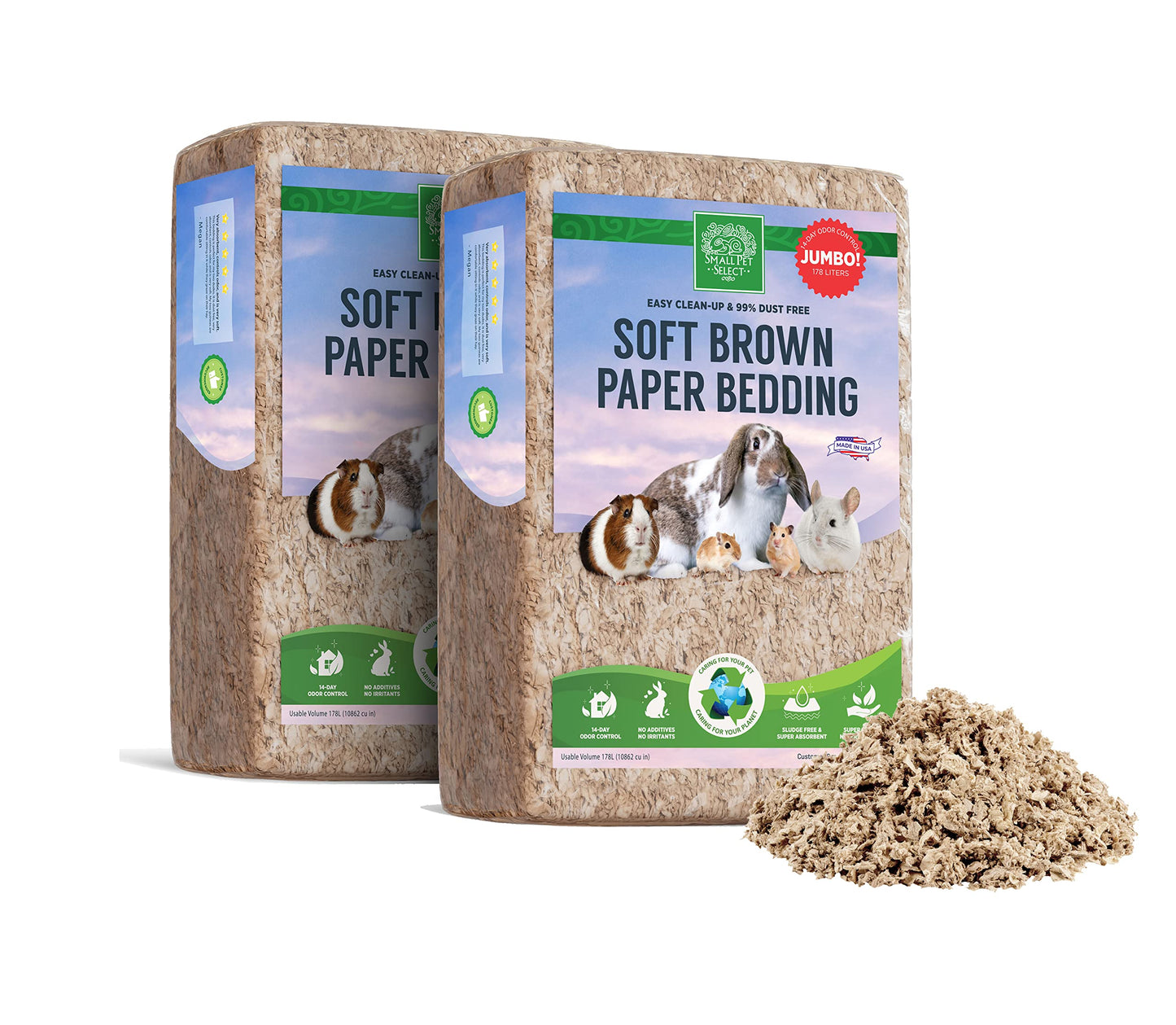 Small Pet Select Premium Small Animal Bedding, Natural Soft Paper Bedding for Small Indoor and Outdoor Pets, Made in USA, 56 L Pack,Beige