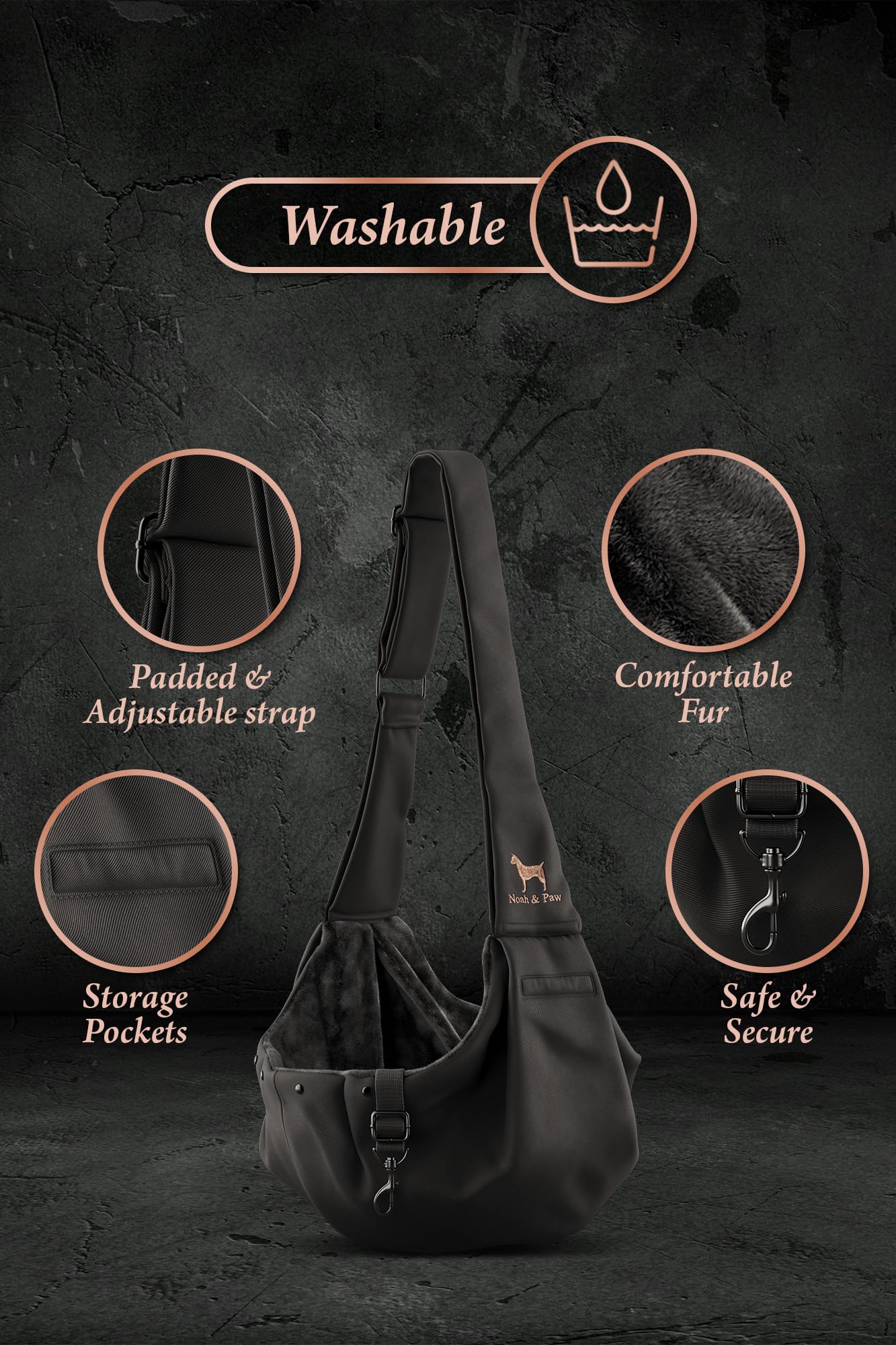Noah & Paw Dog Sling Carrier for Small Dogs 5-18lb, Dog Sling for Small Dogs and Cats, Dog Carrier with Adjustable Padded Strap, Premium Twill, Lined with Fur, Double Safety Feature, Machine Washable