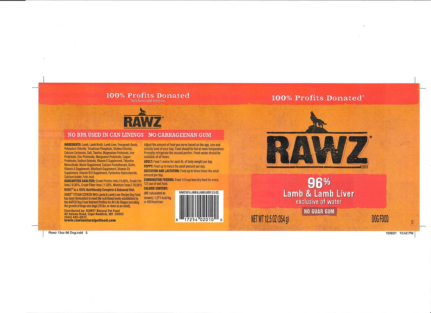 Rawz 96% Meat Canned Wet Food for Dogs 12 Pack/ 12.5 oz. Cans (Beef/Beef Liver)