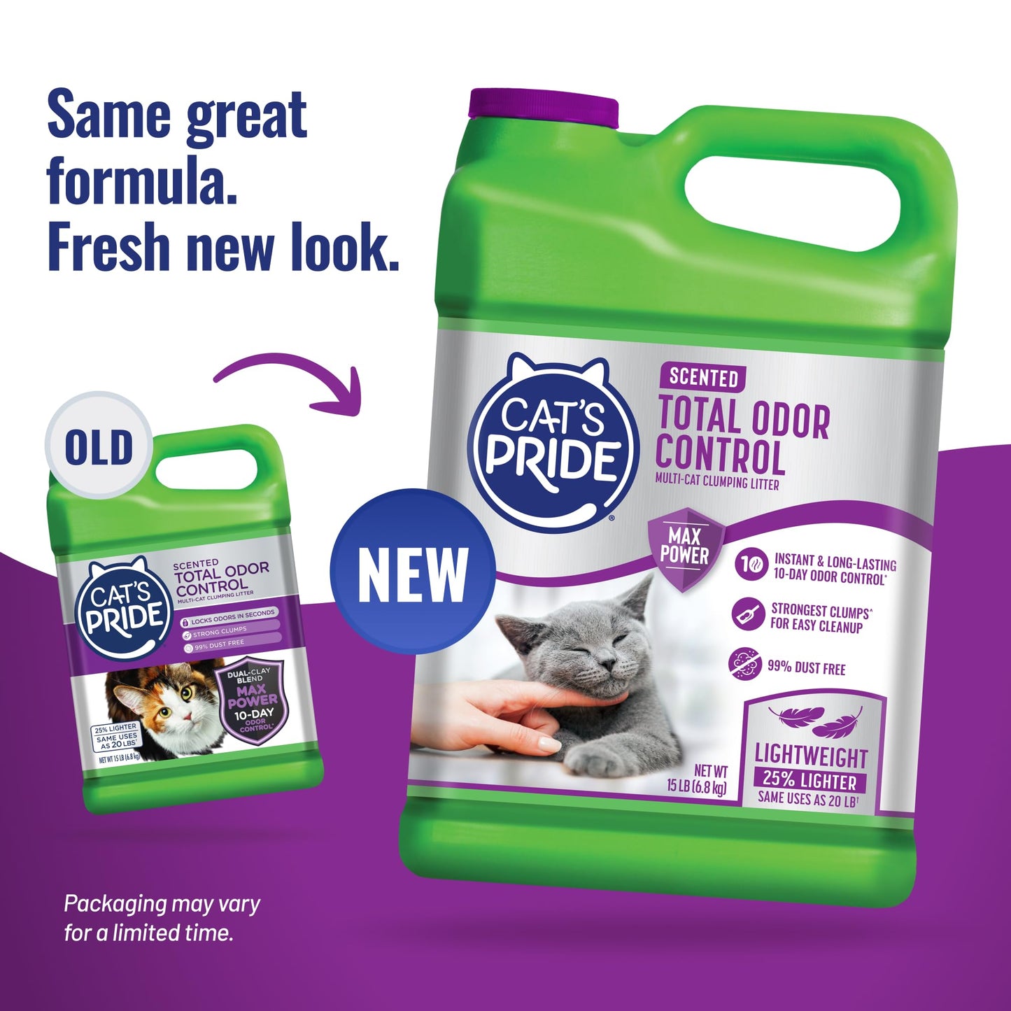Cat's Pride Max Power: Total Odor Control - Up to 10 Days of Powerful Odor Control - Strong Clumping - 99% Dust Free - Multi-Cat Litter, Scented, 15 Pounds