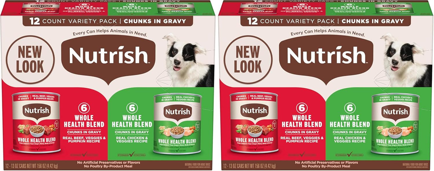 Nutrish Rachael Ray Wet Dog Food Chunks in Gravy Real Chicken & Veggies Recipe, 13 oz. Can, 12 Count