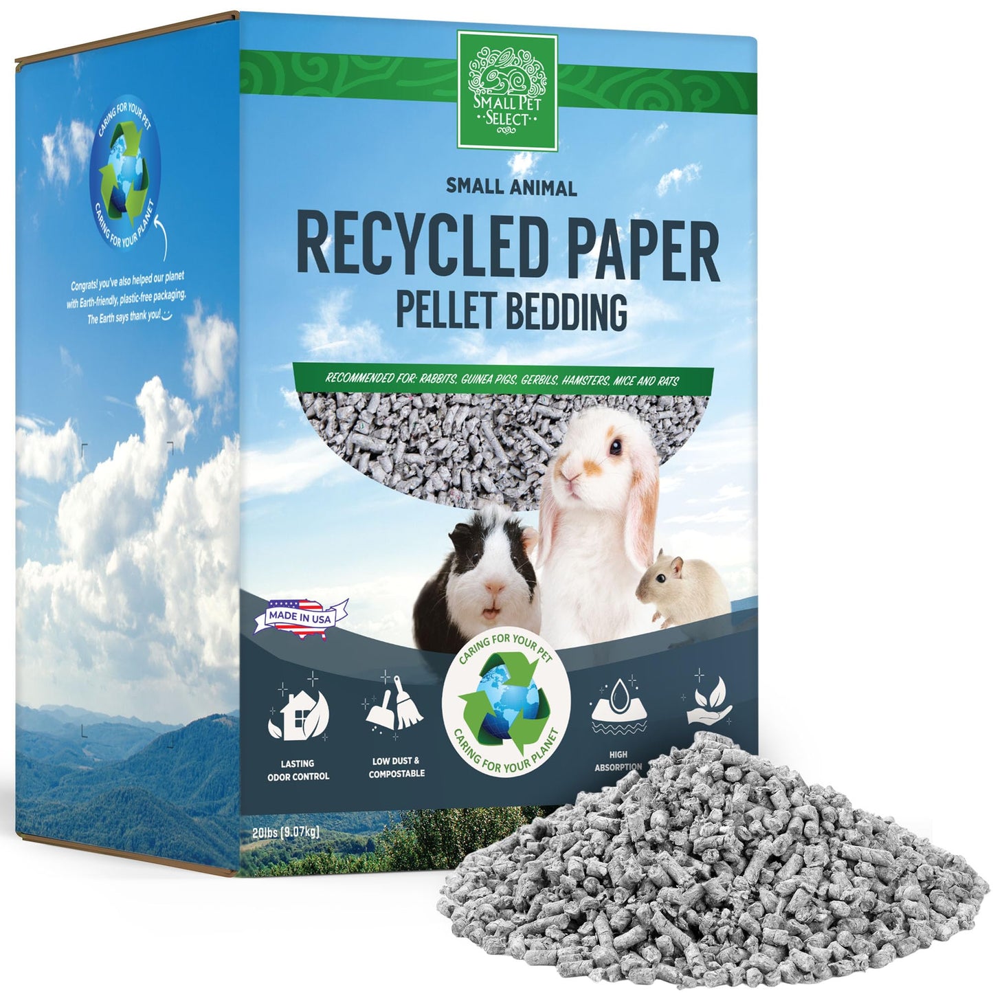 Small Pet Select Recycled Paper Pellet Bedding, Litter for Rabbit, Guinea Pig, Hamster, Bunny and Other Small Animals, 10lb
