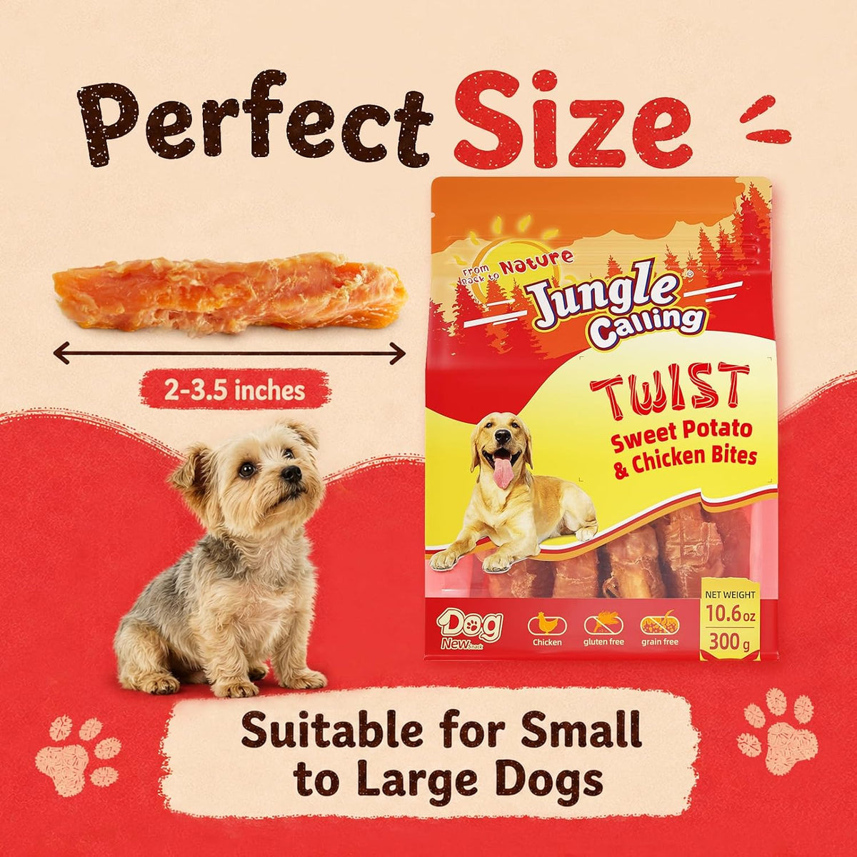 Jungle Calling Chicken & Sweet Potato Treats, Fiber-Rich, Digestible Chews