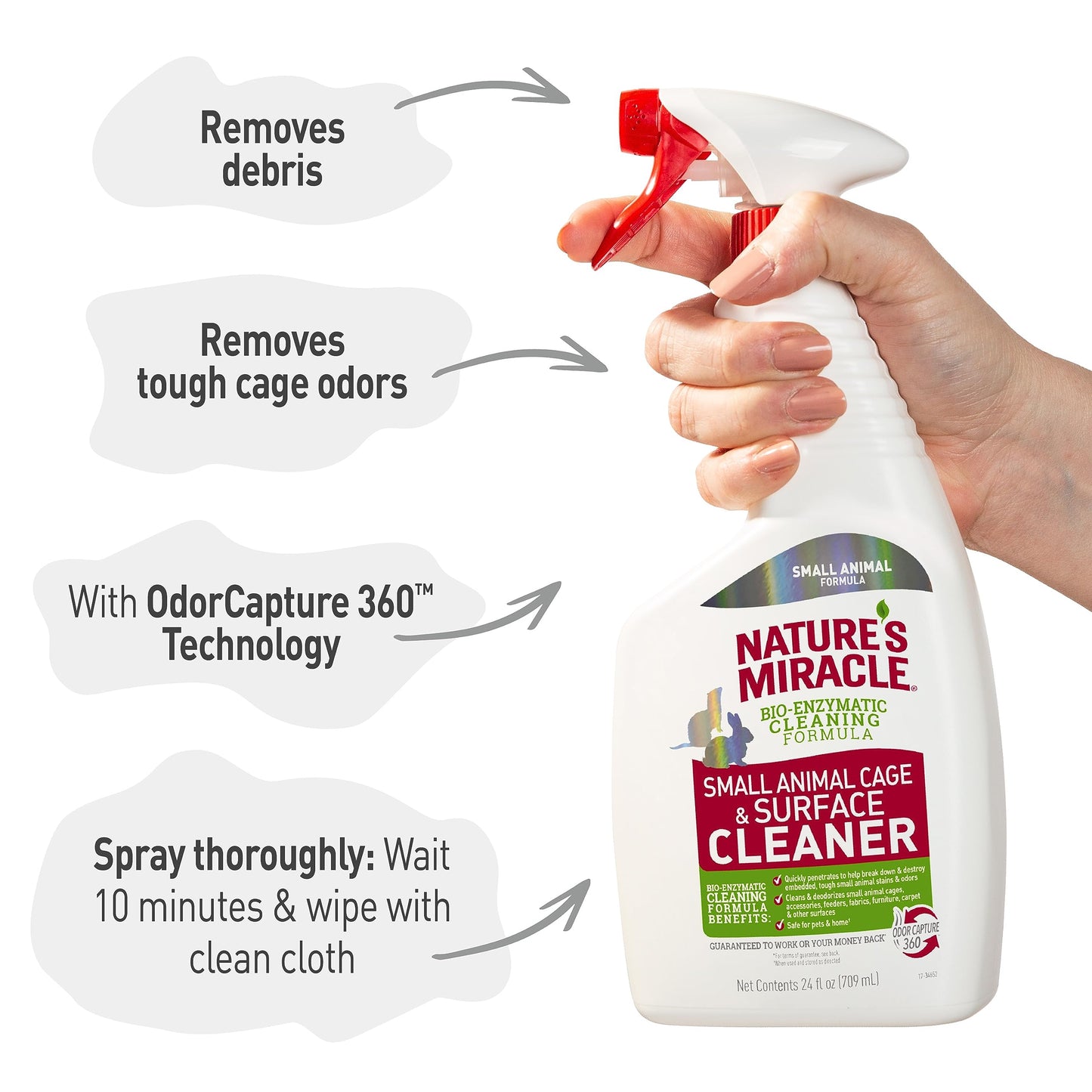 Nature’s Miracle Small Animal Cage and Surface Cleaner, Bio-Enzymatic Cleaning Formula, Destroy Tough Stains and Odors, 24 Ounces