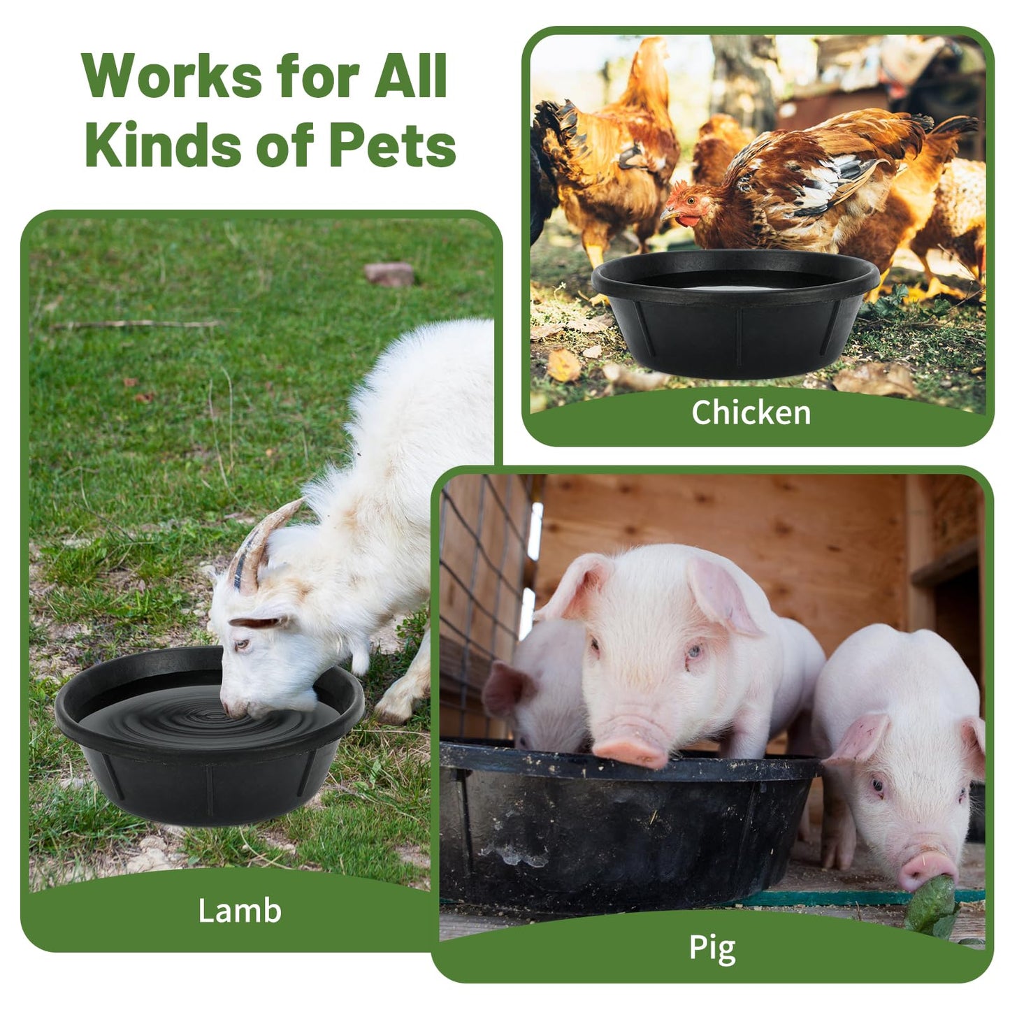 2Pcs Rubber Feed Pan, 1 Gallon Horse Feed Bucket Utility Feed Bucket, 10.6 x 4.1Inches Rubber Bowl Chicken Dust Bath Livestock Water Bowl for Pig Goat Chicken Dogs Farm Small Animal