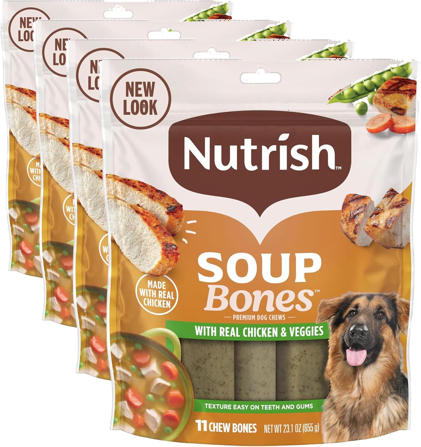 Nutrish Soup Bones Premium Dog Chews with Real Chicken and Veggies, 6.3 oz. Bag, Pack of 8 (Rachael Ray)