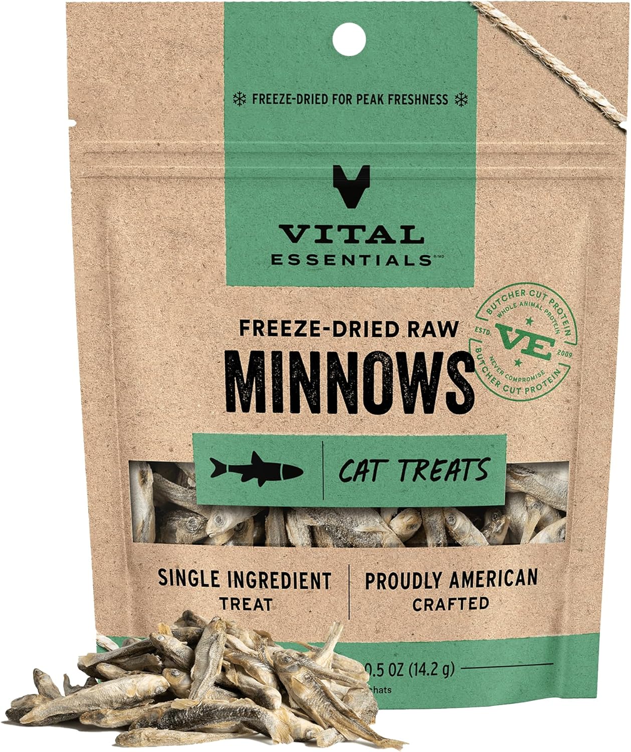 Vital Essentials Freeze Dried Minnows Cat Treats | Single Ingredient | Premium Quality | Grain Free, Healthy Treats for Cats, 1 oz Bag