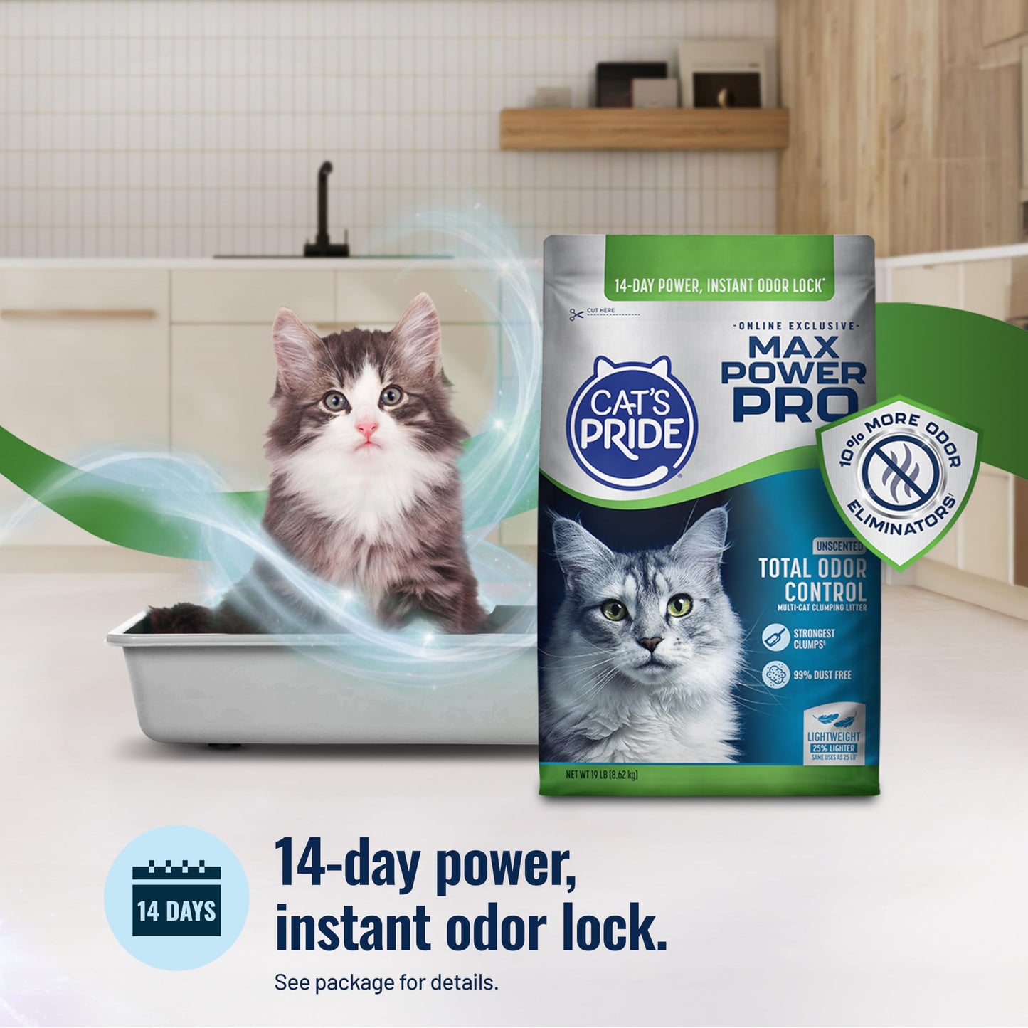 Cat's Pride Max Power: Total Odor Control - Up to 10 Days of Powerful Odor Control - Strong Clumping - 99% Dust Free - Multi-Cat Litter, Scented, 15 Pounds