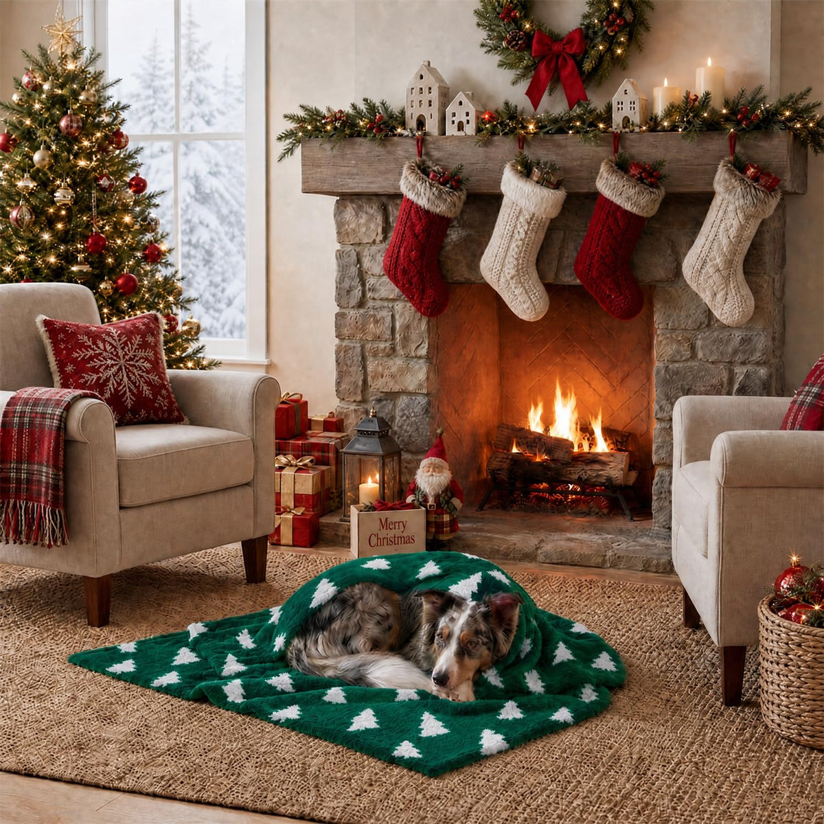 Horaldaily Red Christmas Trees Shape 3D Textured Pets Blanket 20x30