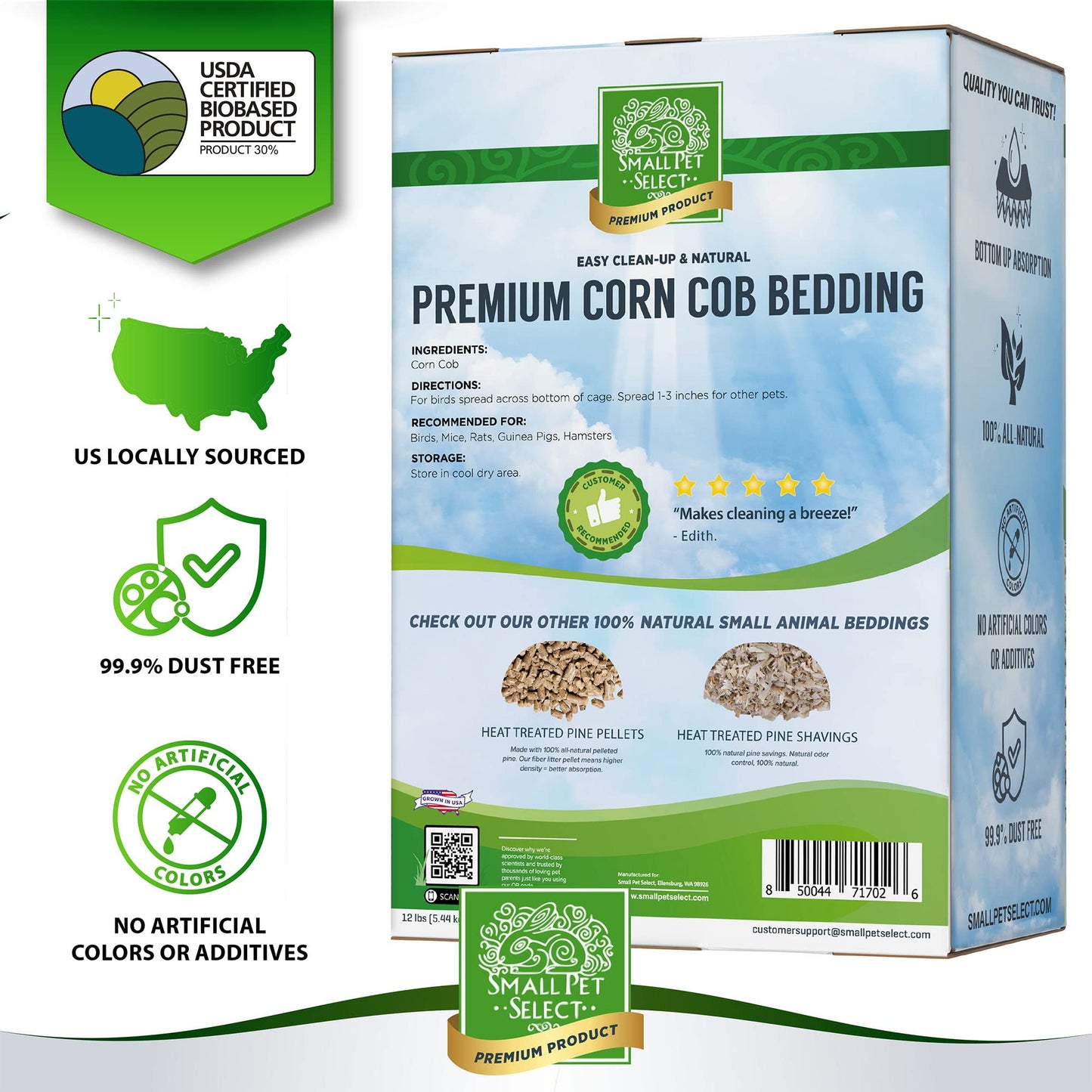 100% Natural Corn Cob Bedding for Pets - Small Pet Select Small Animal & Bird Cage Litter Safe for Hamsters, Guinea Pigs & More -6lb