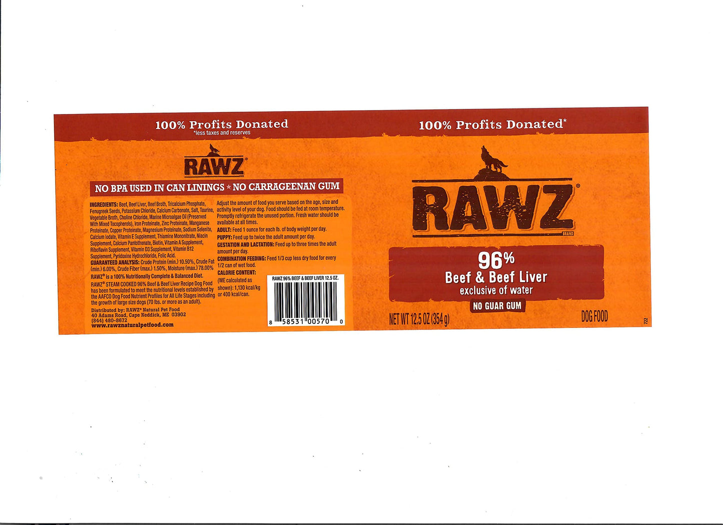Rawz 96% Meat Canned Wet Food for Dogs 12 Pack/ 12.5 oz. Cans (Beef/Beef Liver)
