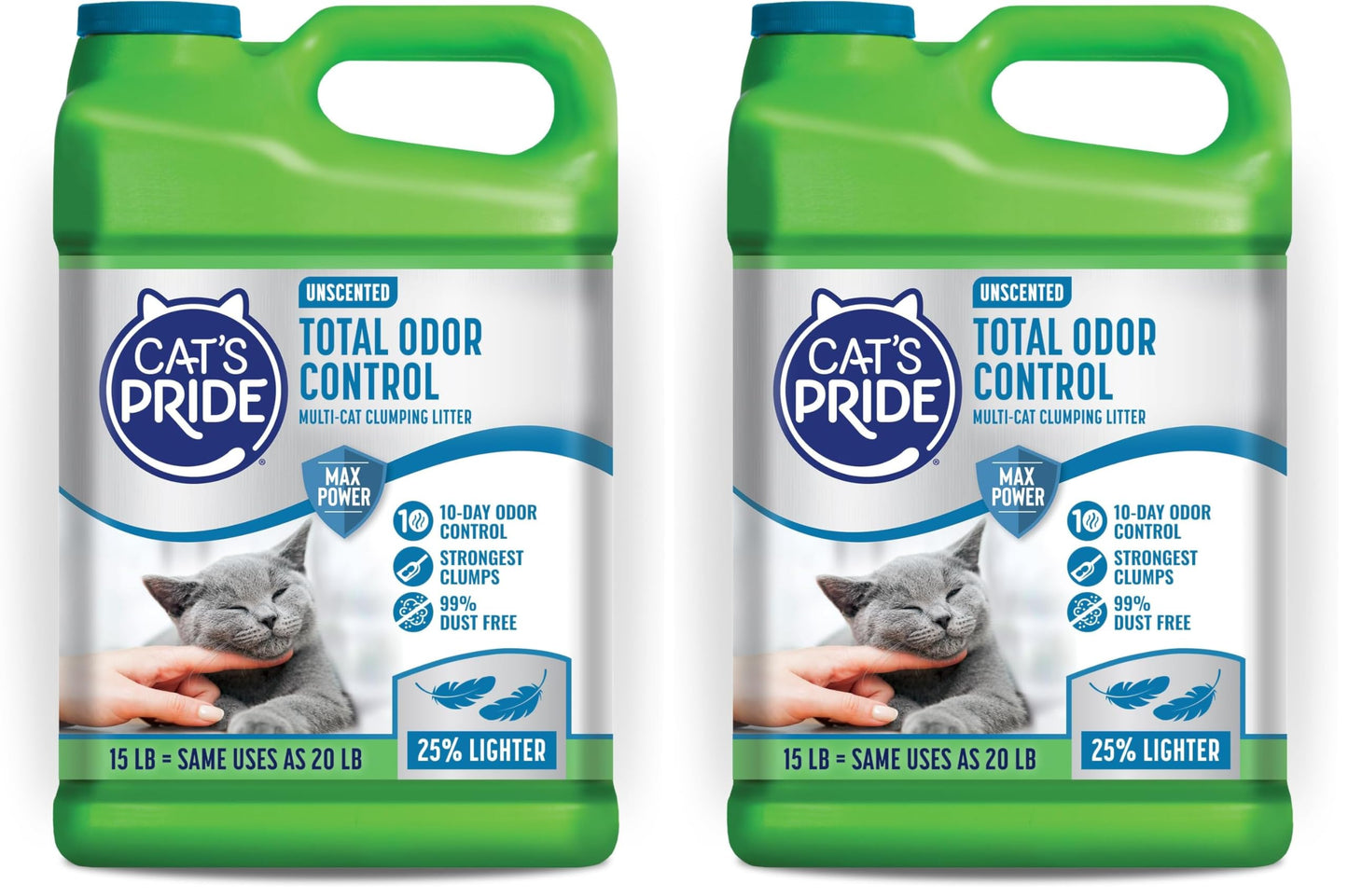 Cat's Pride Max Power: Total Odor Control - Up to 10 Days of Powerful Odor Control - Strong Clumping - 99% Dust Free - Multi-Cat Litter, Scented, 15 Pounds