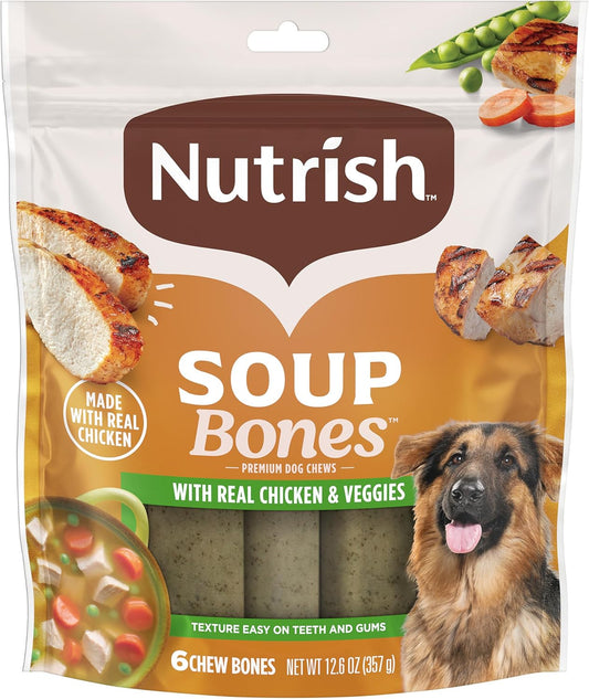 Nutrish Soup Bones Premium Dog Chews with Real Chicken and Veggies, 6.3 oz. Bag, Pack of 8 (Rachael Ray)