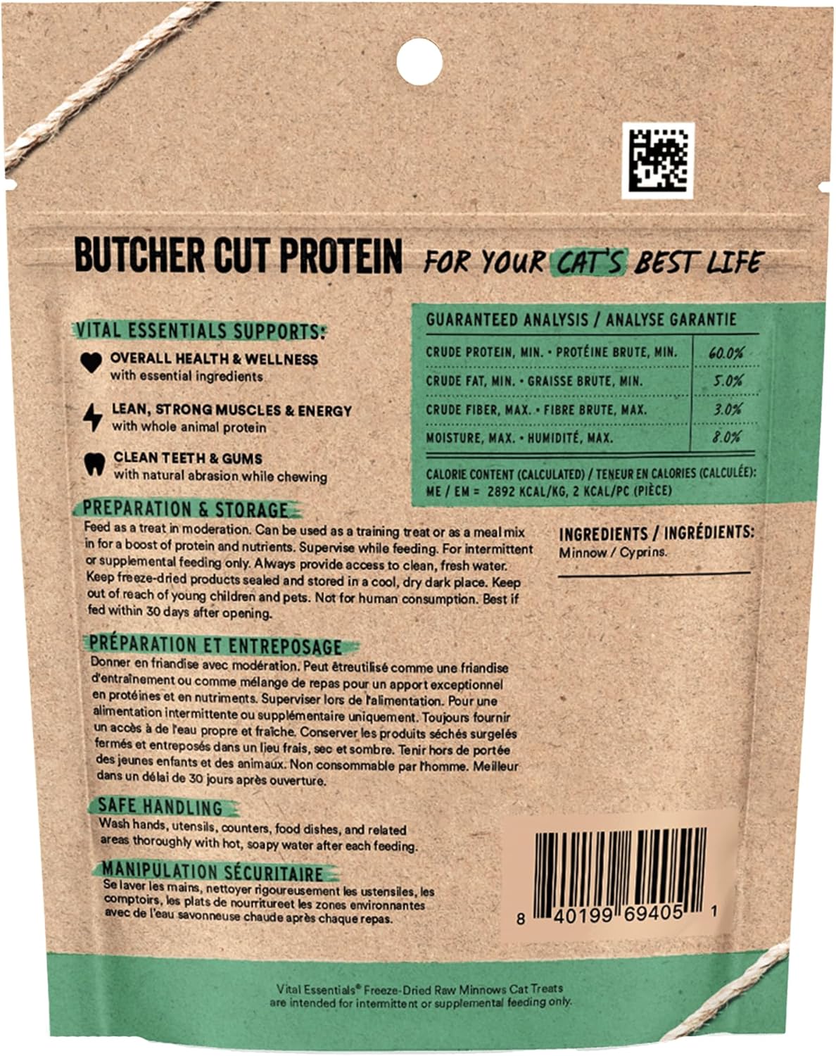 Vital Essentials Freeze Dried Minnows Cat Treats | Single Ingredient | Premium Quality | Grain Free, Healthy Treats for Cats, 1 oz Bag