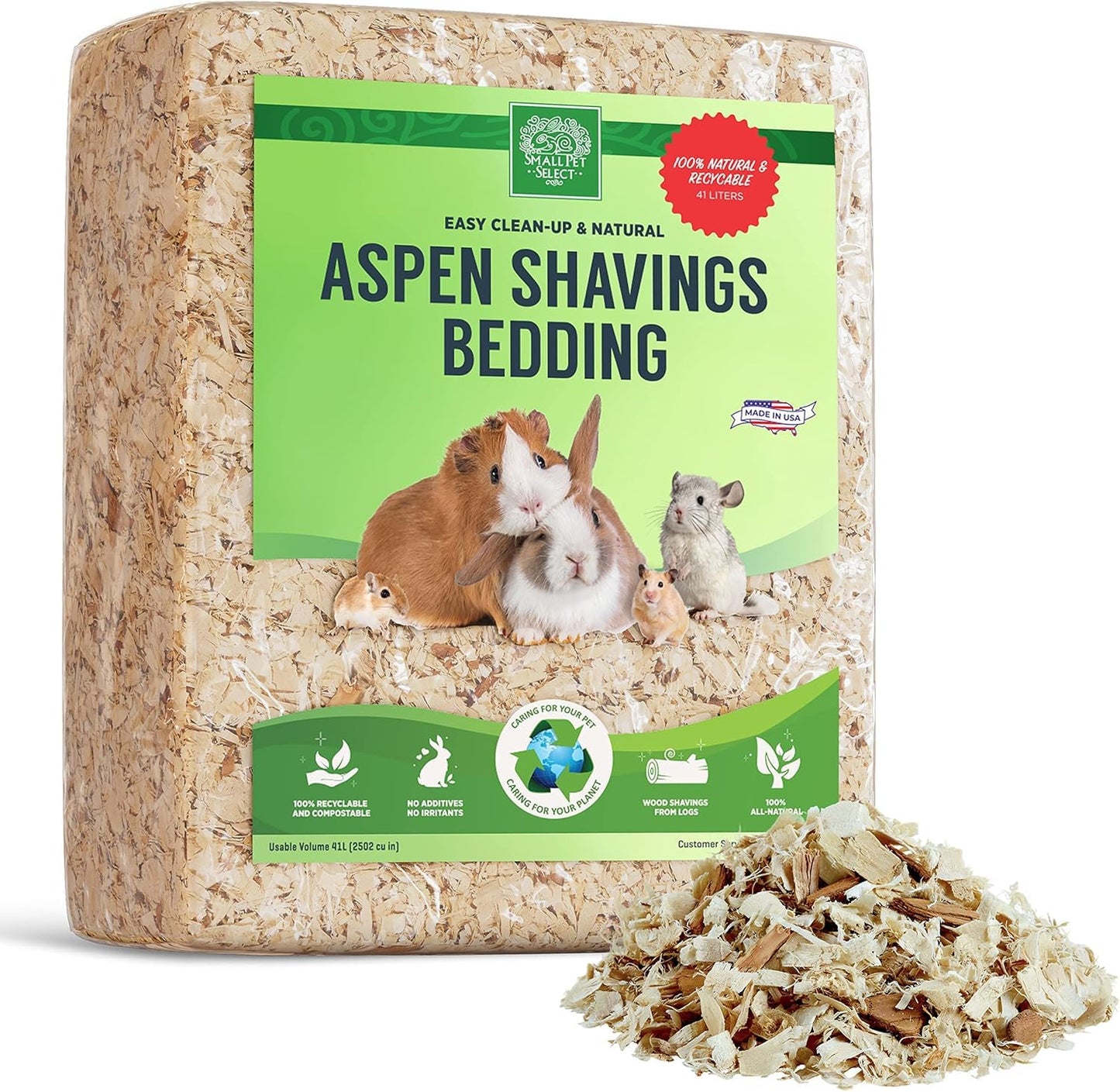 Small Pet Select Premium Natural Aspen Bedding, Animal Bedding for Small Indoor and Outdoor Pets, Made in The USA, Jumbo Size 141 L Pack