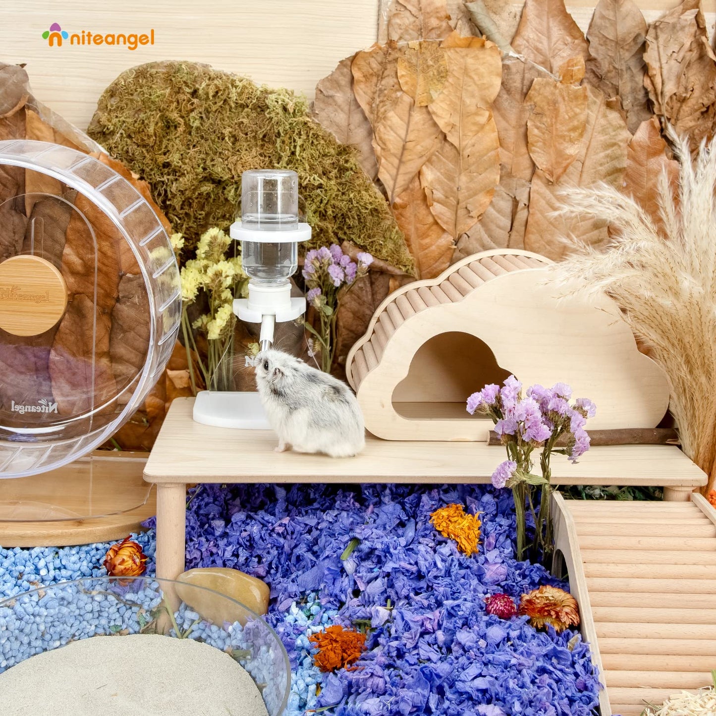 Niteangel Water Bottle with Stand for Syrian Dwarf Hamsters Gerbils Mice Rats Degus Small pet Rodents(White)