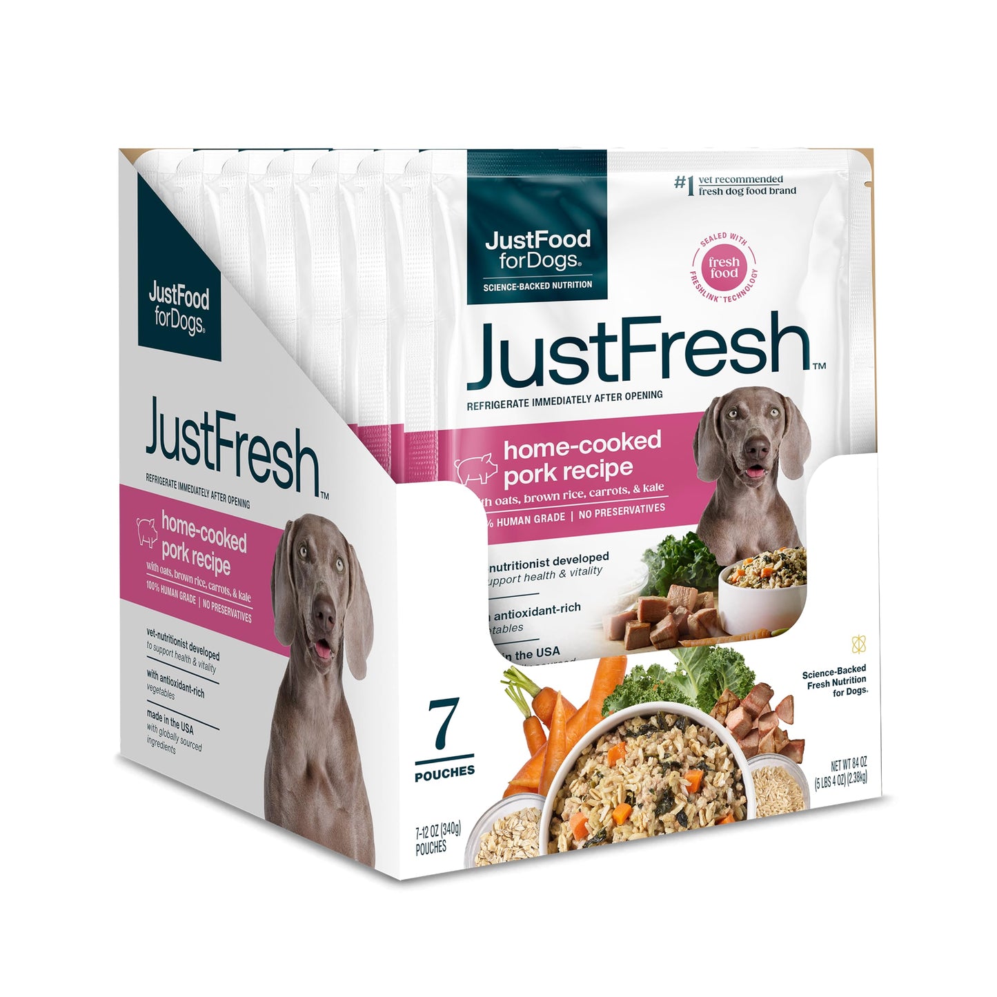 JustFoodForDogs JustFresh Wet Dog Food, Fresh Pet Meals and Toppers with No Preservatives, Resealable Package, Human Grade, Home-Cooked Chicken, 12 oz - 7 Pack