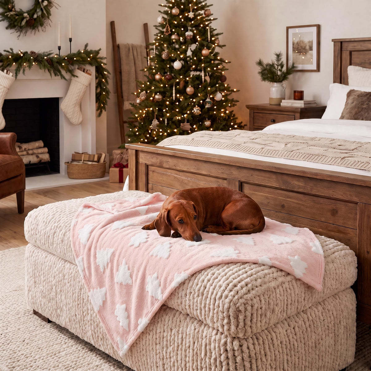 Horaldaily Red Christmas Trees Shape 3D Textured Pets Blanket 20x30