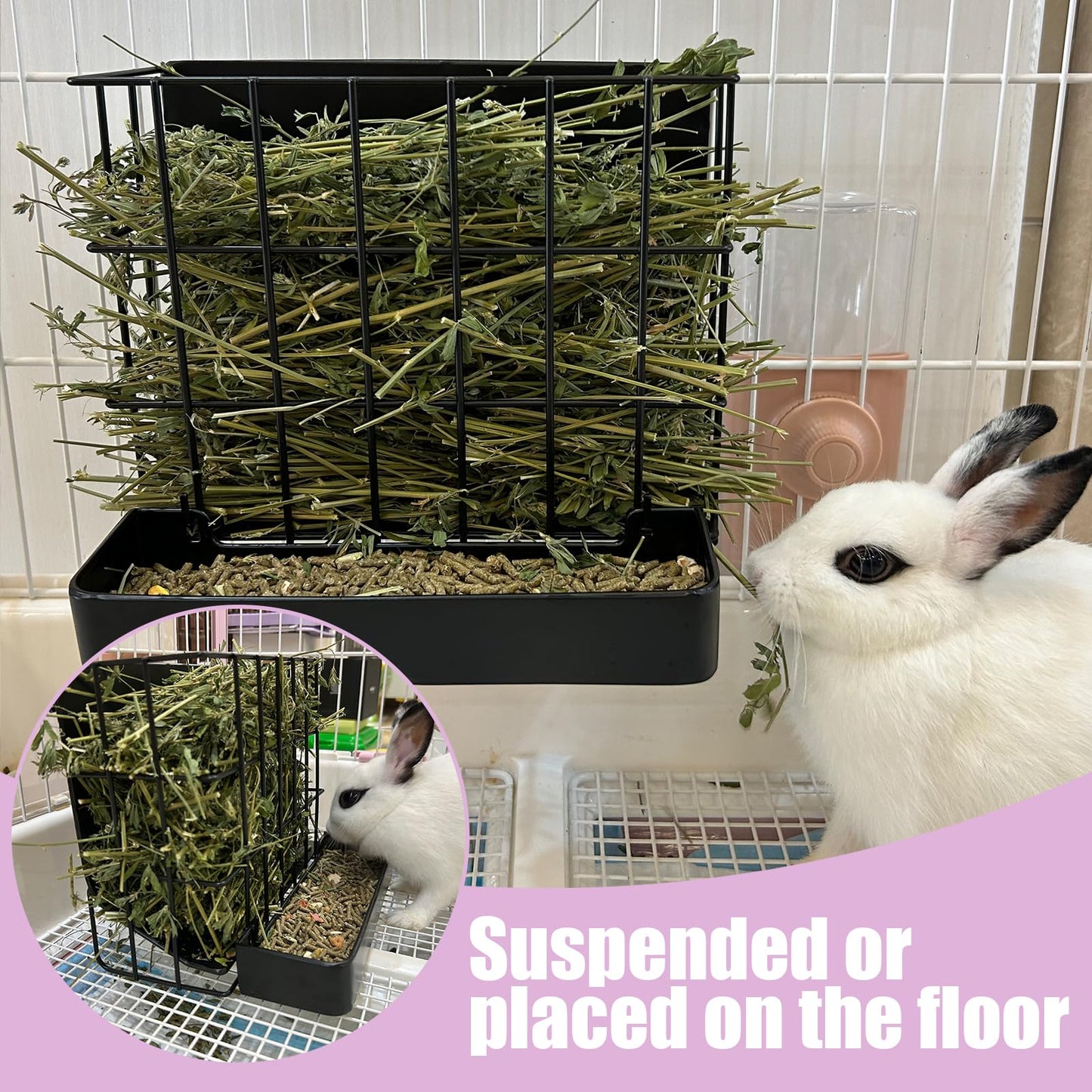 Guinea Pig Hay Feeder，Rabbit Hay Feeder with Heavy-Duty Metal Frame Hay Holder，for Bunny, Guinea Pigs,Chinchillas-6.9x4.7x6.6 inch