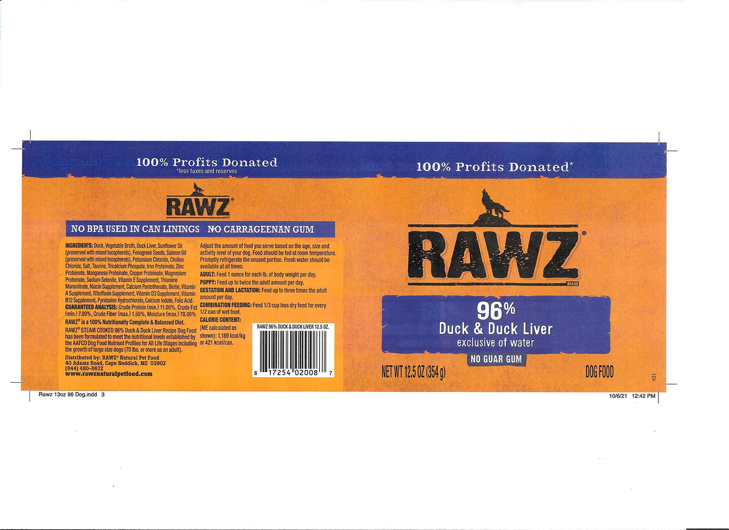Rawz 96% Meat Canned Wet Food for Dogs 12 Pack/ 12.5 oz. Cans (Beef/Beef Liver)