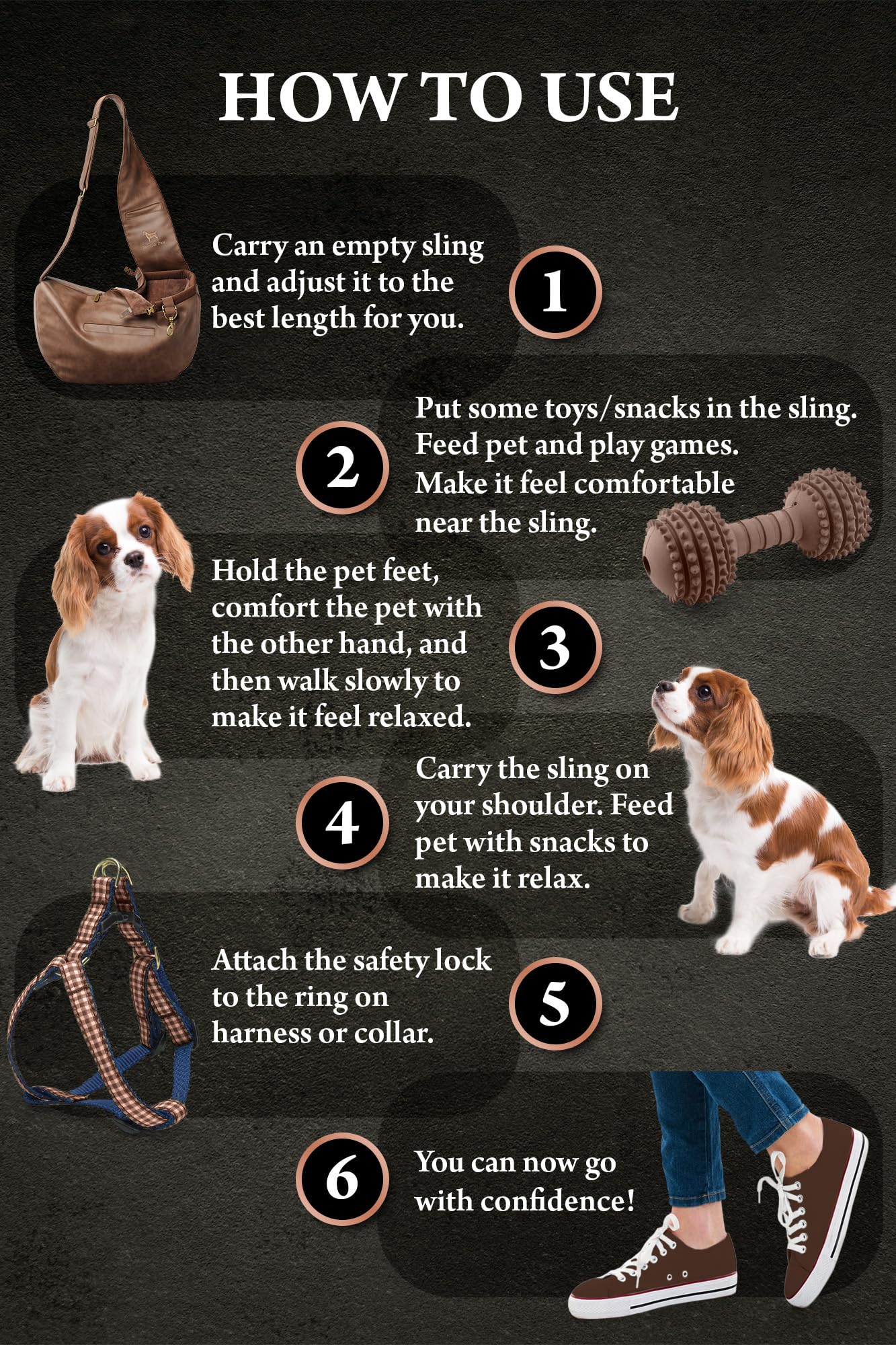 Noah & Paw Dog Sling Carrier for Small Dogs 5-18lb, Dog Sling for Small Dogs and Cats, Dog Carrier with Adjustable Padded Strap, Vegan Leather Lined with Fur, 3X Safety Features, Machine Washable