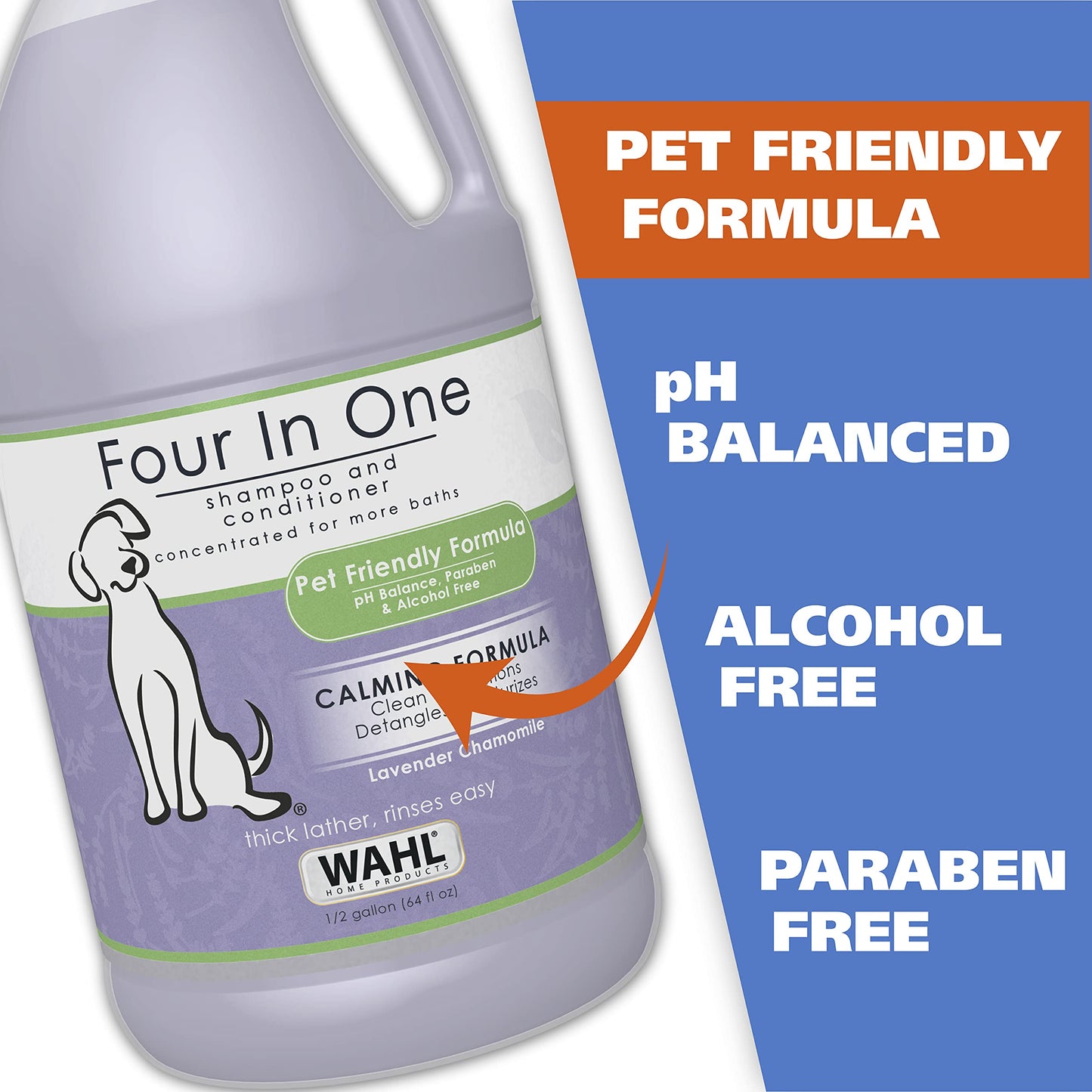 Wahl USA 4-in-1 Calming Dog Shampoo with Lavender Chamomile Scent – Cleans, Conditions, Detangles, & Moisturizes - Pet Friendly Formula - 24 Oz - Model 820000A