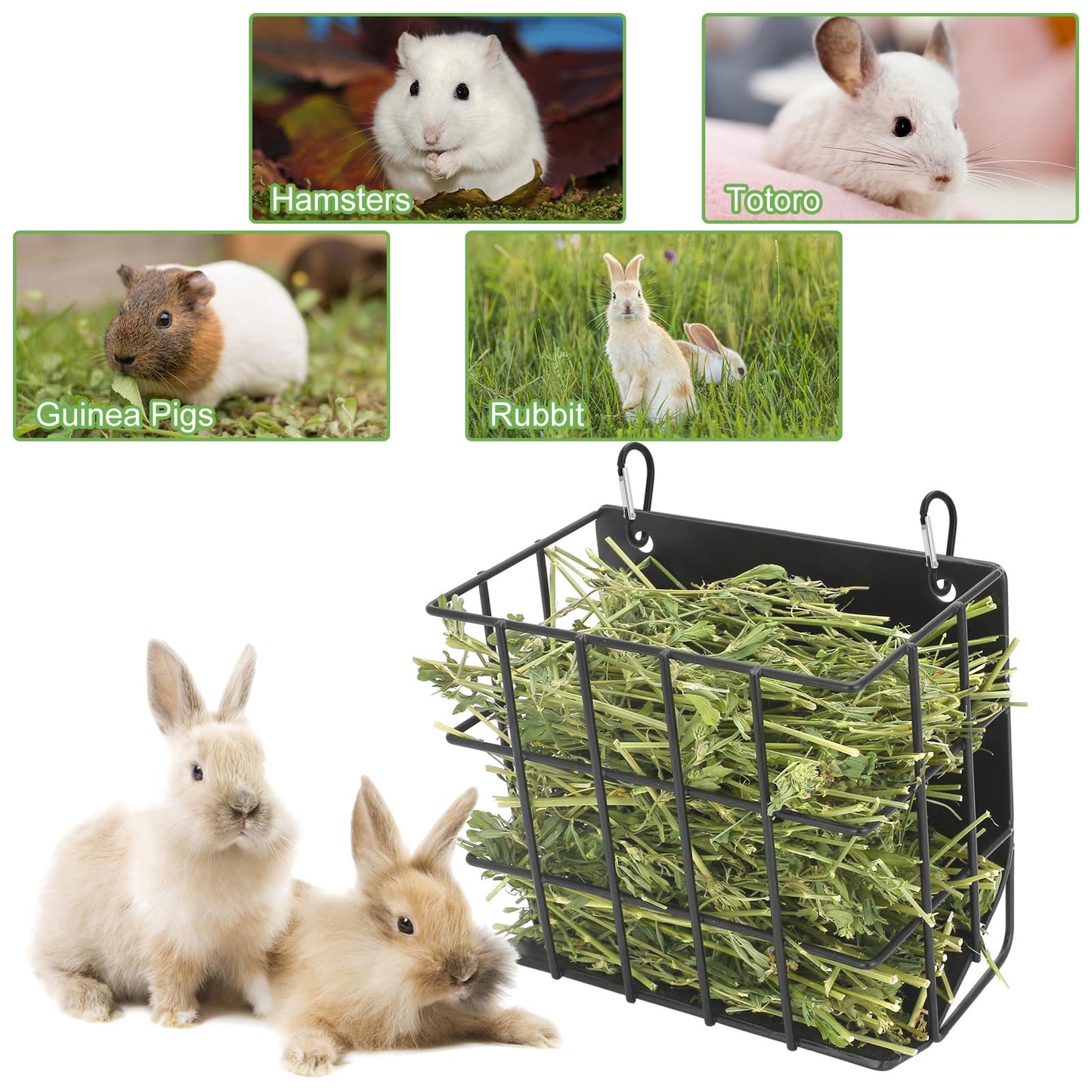 Guinea Pig Hay Feeder，Rabbit Hay Feeder with Heavy-Duty Metal Frame Hay Holder，for Bunny, Guinea Pigs,Chinchillas-6.9x4.7x6.6 inch