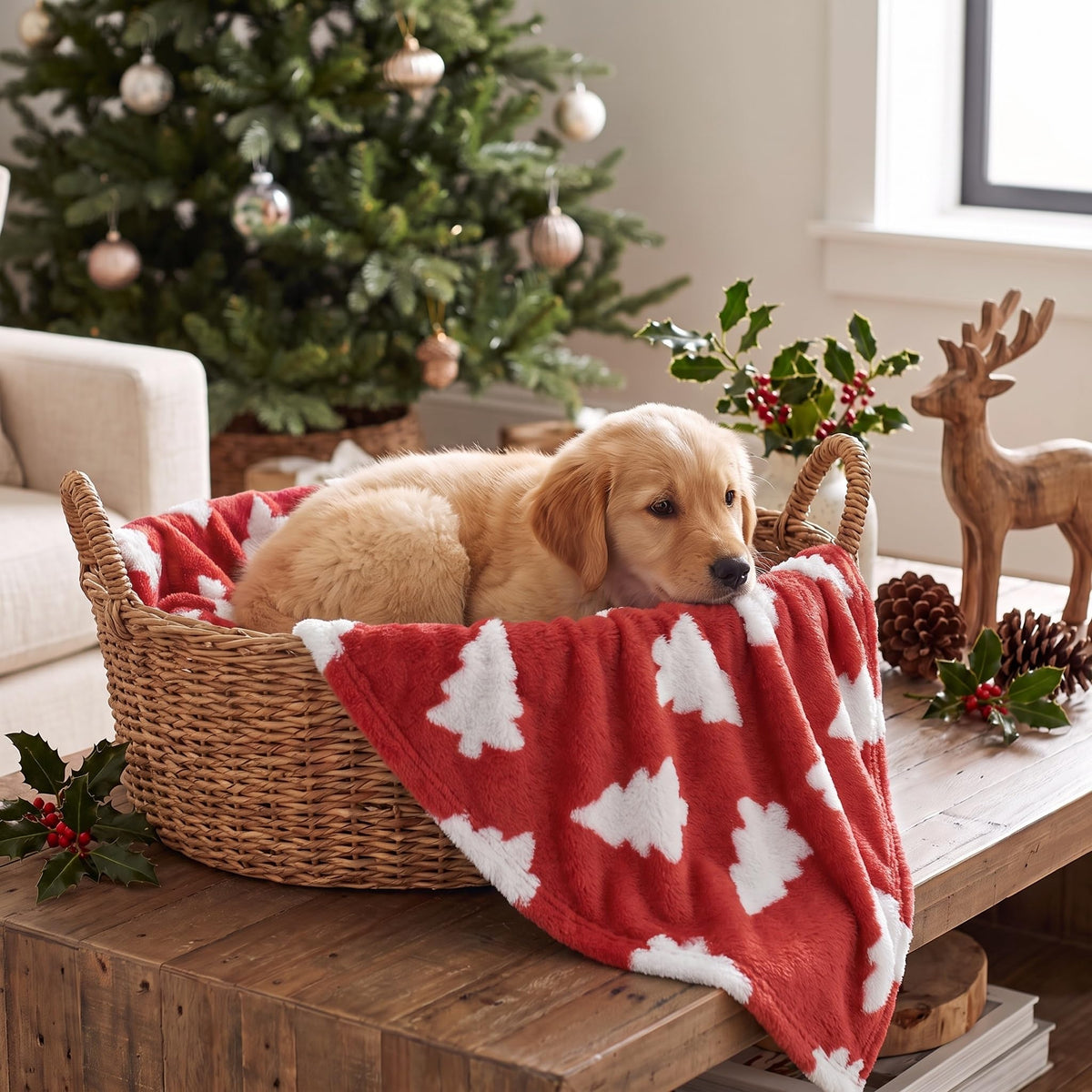 Horaldaily Red Christmas Trees Shape 3D Textured Pets Blanket 20x30