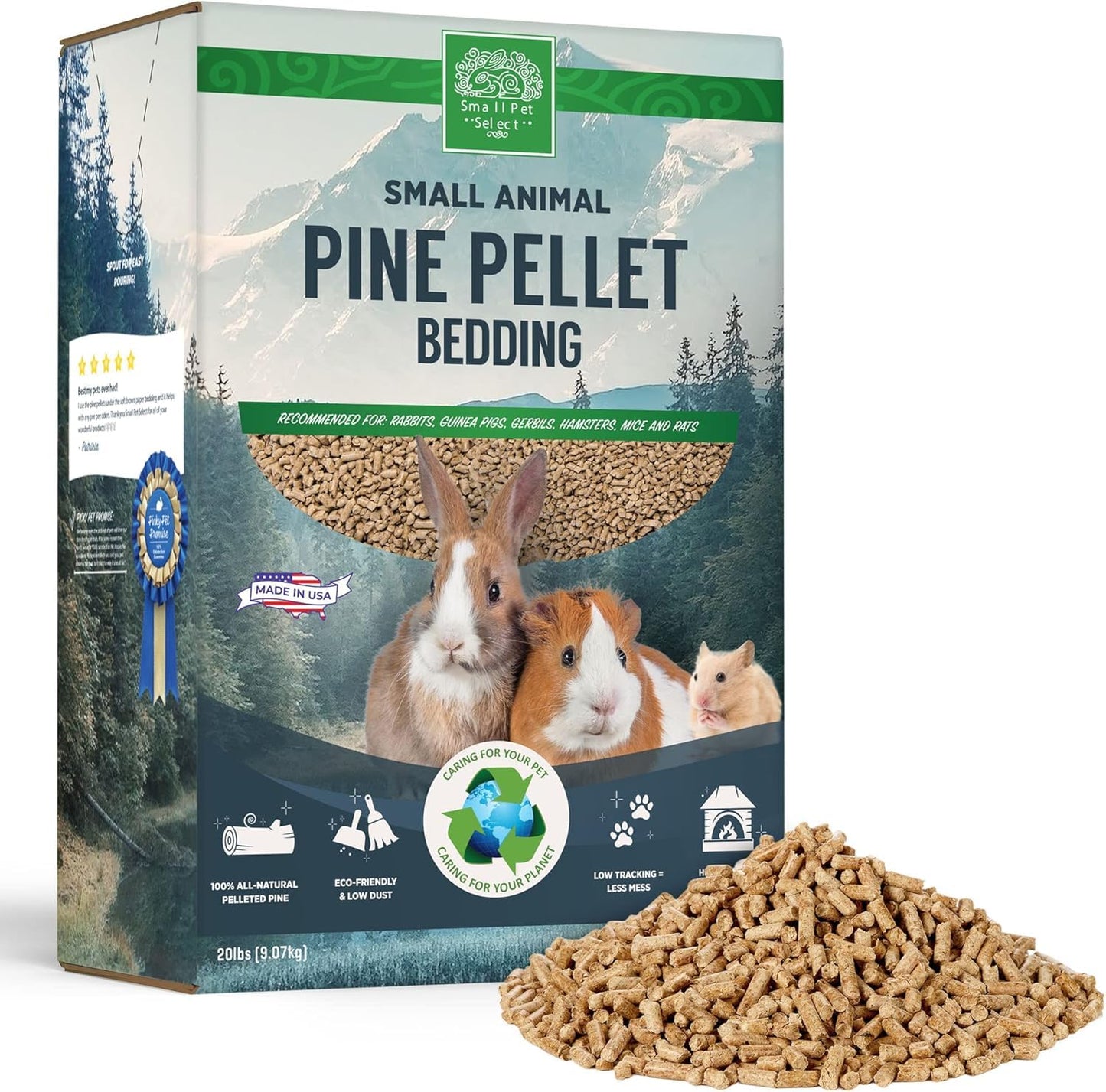 Small Pet Select Pine Pellet Bedding 8lb, Litter Pellets for Rabbit, Guinea Pig, Hamster, Bunny and other Small Animals, Made in USA, 8lb