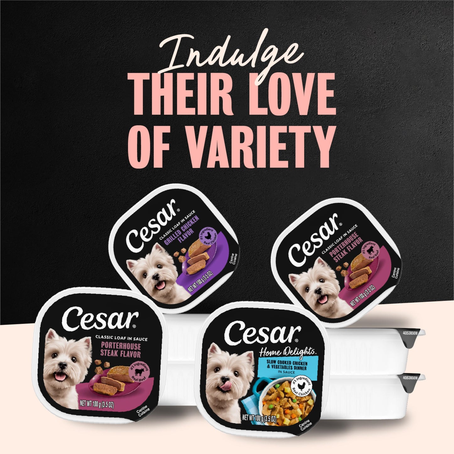 Cesar Classic Loaf in Sauce Wet Dog Food, Beef Recipe, Filet Mignon Flavor, Grilled Chicken Flavor, and Porterhouse Steak Flavor, 3.5 oz. Easy Peel Trays, Variety Pack (24 Count, Pack of 1)