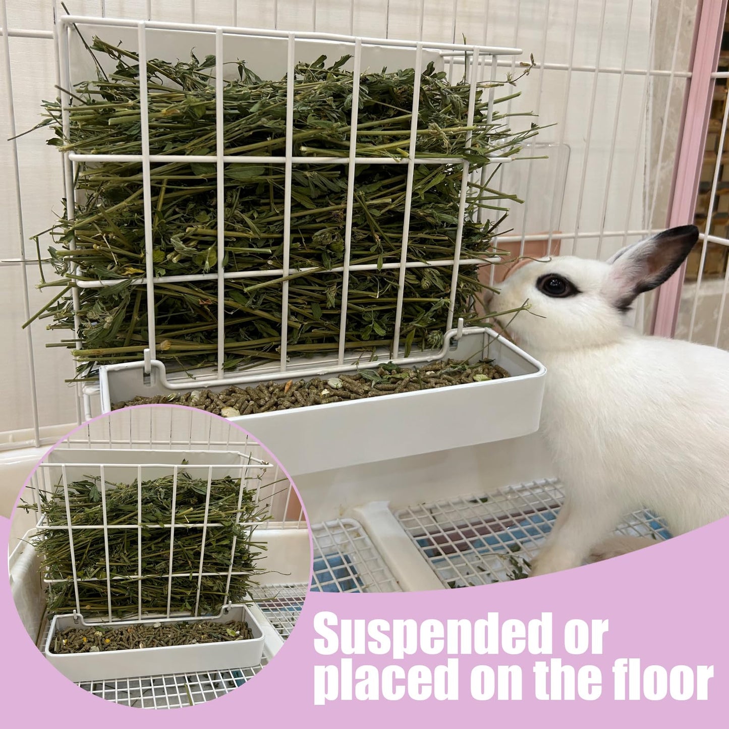 Guinea Pig Hay Feeder，Rabbit Hay Feeder with Heavy-Duty Metal Frame Hay Holder，for Bunny, Guinea Pigs,Chinchillas-6.9x4.7x6.6 inch