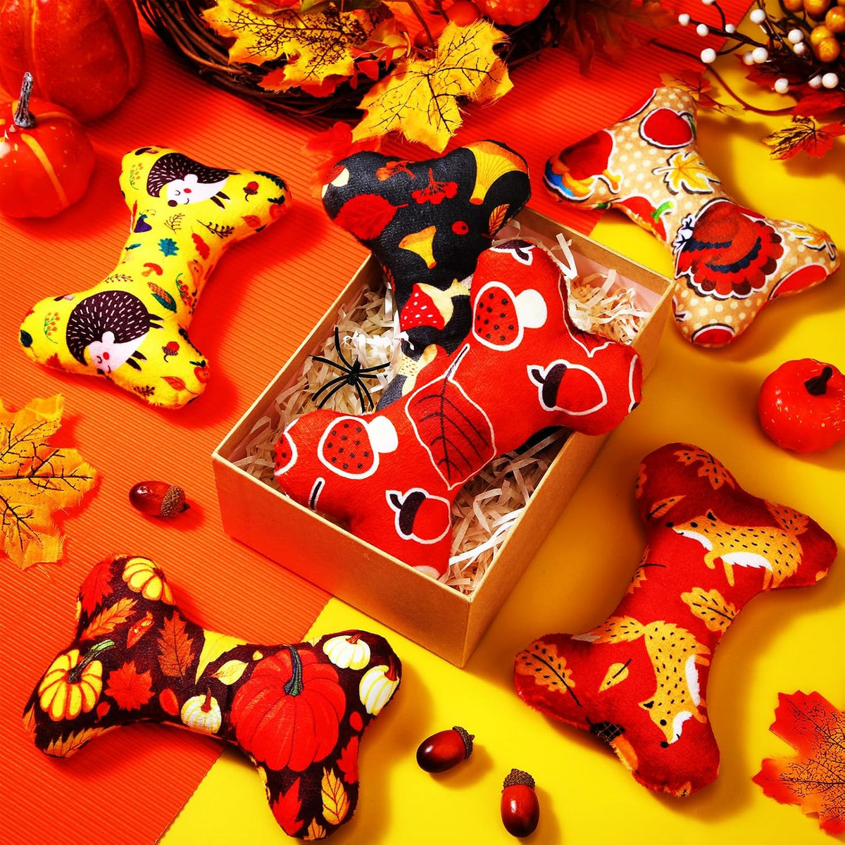 6 Pcs Fall Dog Toys Bone Shaped Thanksgiving Dog Chew Toy