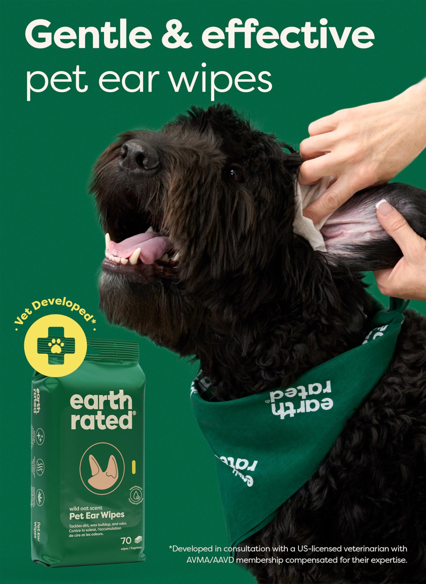 Earth Rated Pet Wipes for Dogs and Cats, Hypoallergenic, 3-in-1 Cleaning, Deodorizing and Hydrating, for Grooming Paws, Body and Butt, Unscented, 100 Count