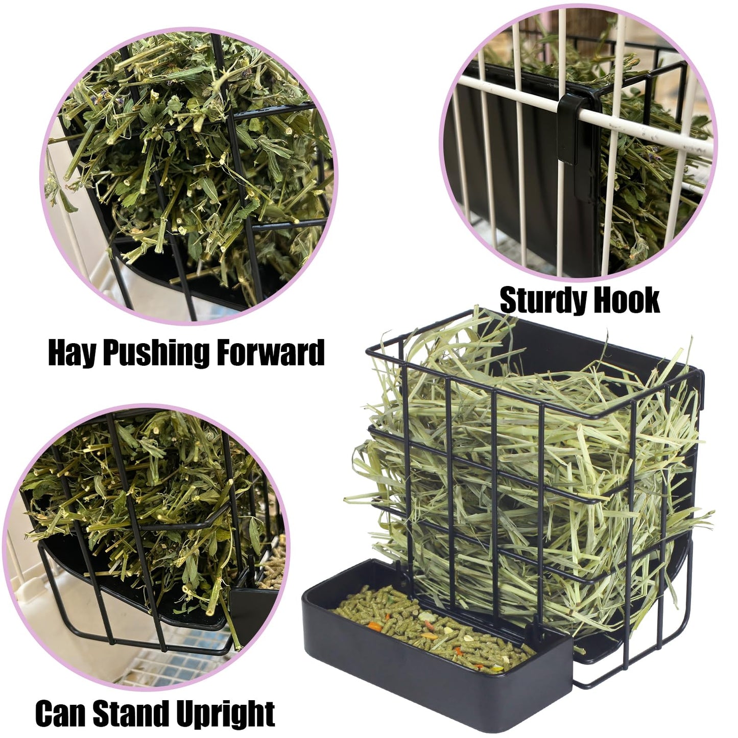 Guinea Pig Hay Feeder，Rabbit Hay Feeder with Heavy-Duty Metal Frame Hay Holder，for Bunny, Guinea Pigs,Chinchillas-6.9x4.7x6.6 inch