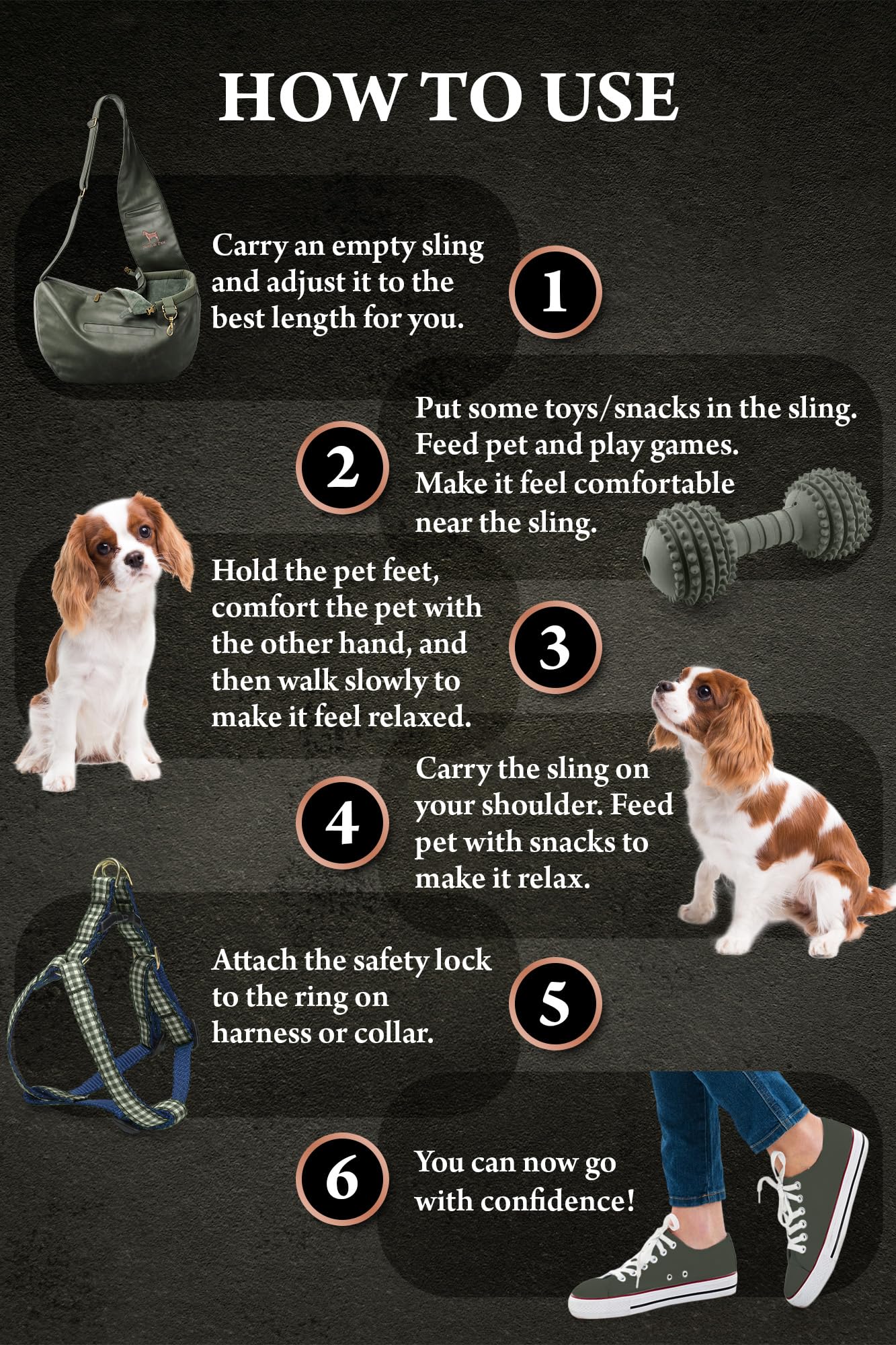 Noah & Paw Dog Sling Carrier for Small Dogs 5-18lb, Dog Sling for Small Dogs and Cats, Dog Carrier with Adjustable Padded Strap, Vegan Leather Lined with Fur, 3X Safety Features, Machine Washable