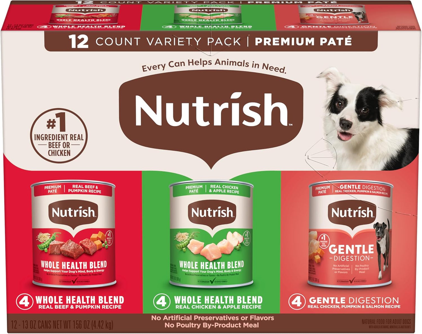 Nutrish Real Beef & Pumpkin Recipe Whole Health Blend Premium Paté Wet Dog Food, 13 oz. Can, 12 Count, Packaging May Vary (Rachael Ray)