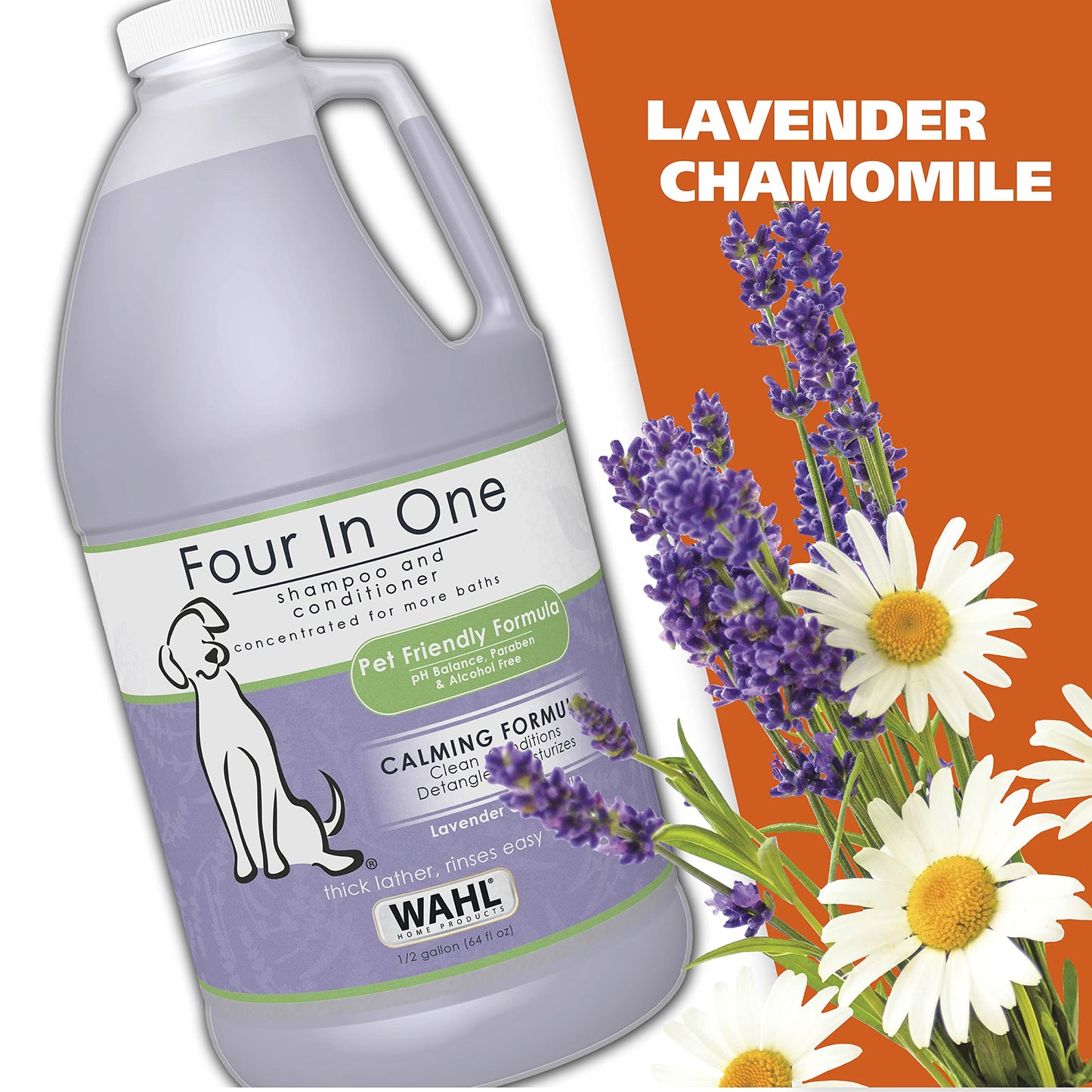 Wahl USA 4-in-1 Calming Dog Shampoo with Lavender Chamomile Scent – Cleans, Conditions, Detangles, & Moisturizes - Pet Friendly Formula - 24 Oz - Model 820000A