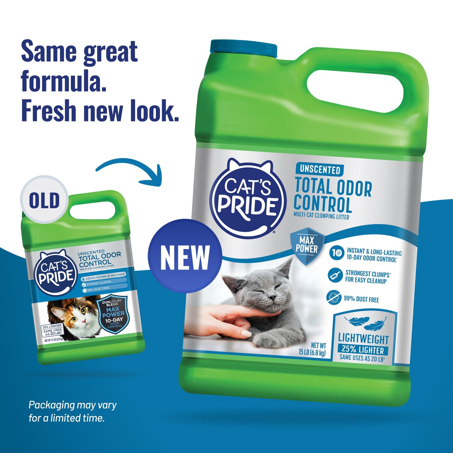 Cat's Pride Max Power: Total Odor Control - Up to 10 Days of Powerful Odor Control - Strong Clumping - 99% Dust Free - Multi-Cat Litter, Scented, 15 Pounds
