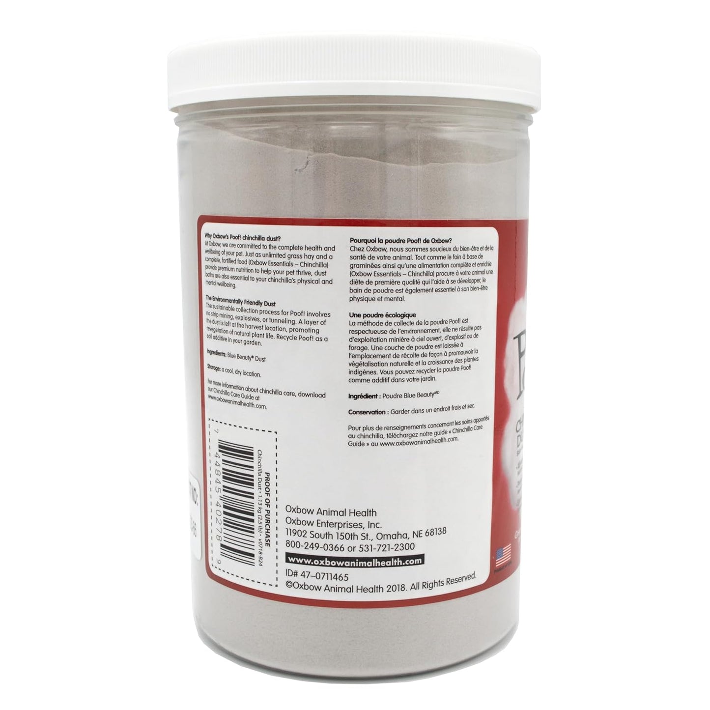 Oxbow POOF! Chinchilla Dust Bath,100% Natural Blue Beauty Dust for Chinchillas, Degus, Gerbils, and Hamsters, Small Animal Grooming, Natural Dusting Powder, 2.5 lbs Jar