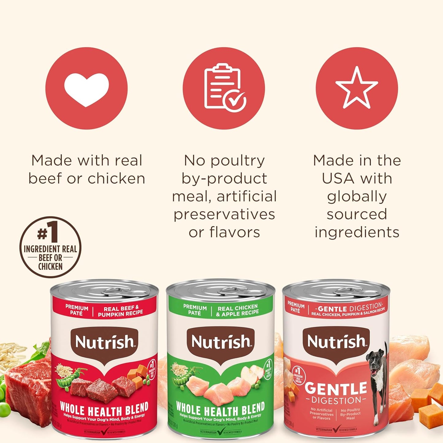 Nutrish Real Beef & Pumpkin Recipe Whole Health Blend Premium Paté Wet Dog Food, 13 oz. Can, 12 Count, Packaging May Vary (Rachael Ray)