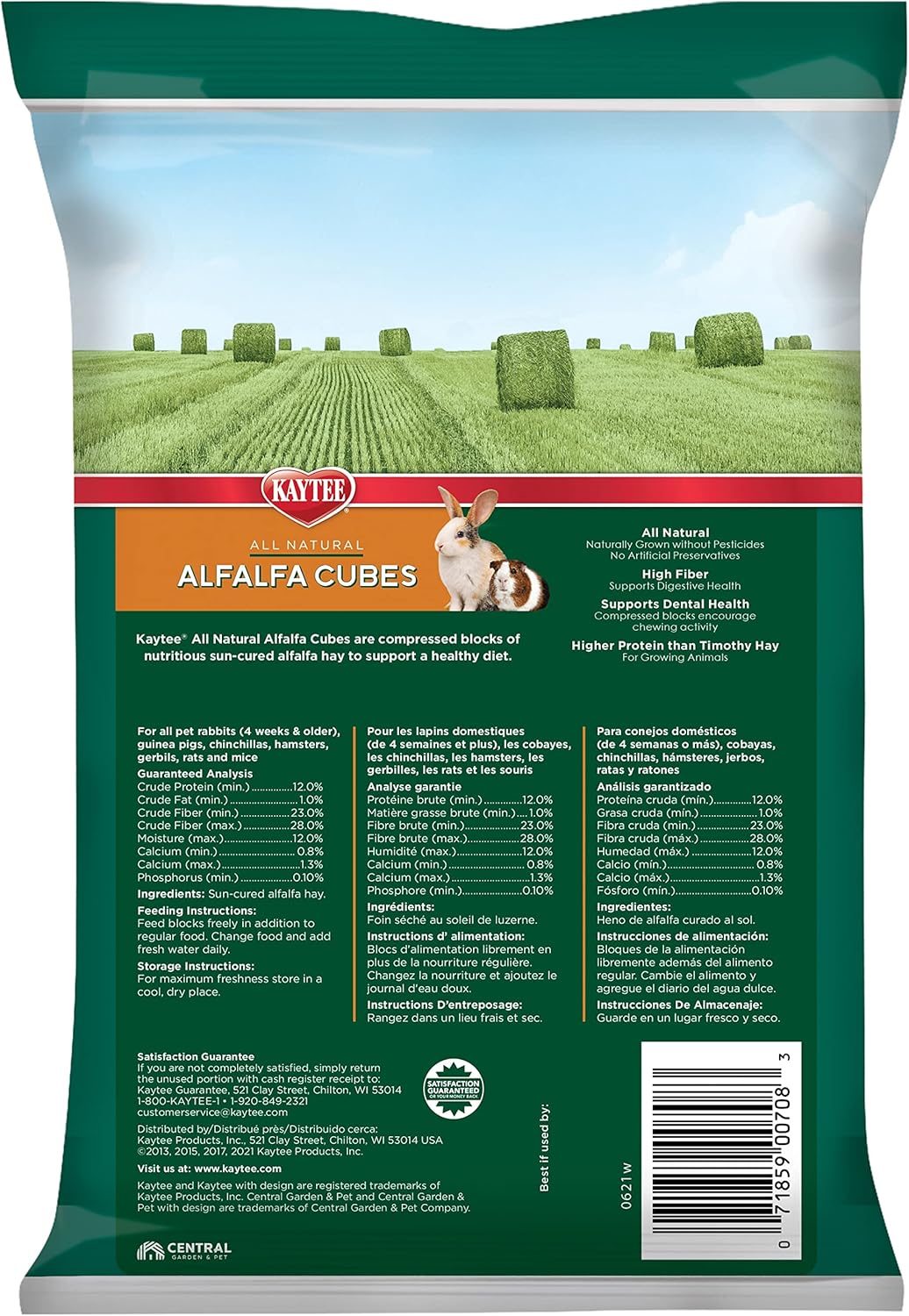 Kaytee Alfalfa Cubes for Rabbits, Guinea Pigs, and Other Small Animals, 15 oz