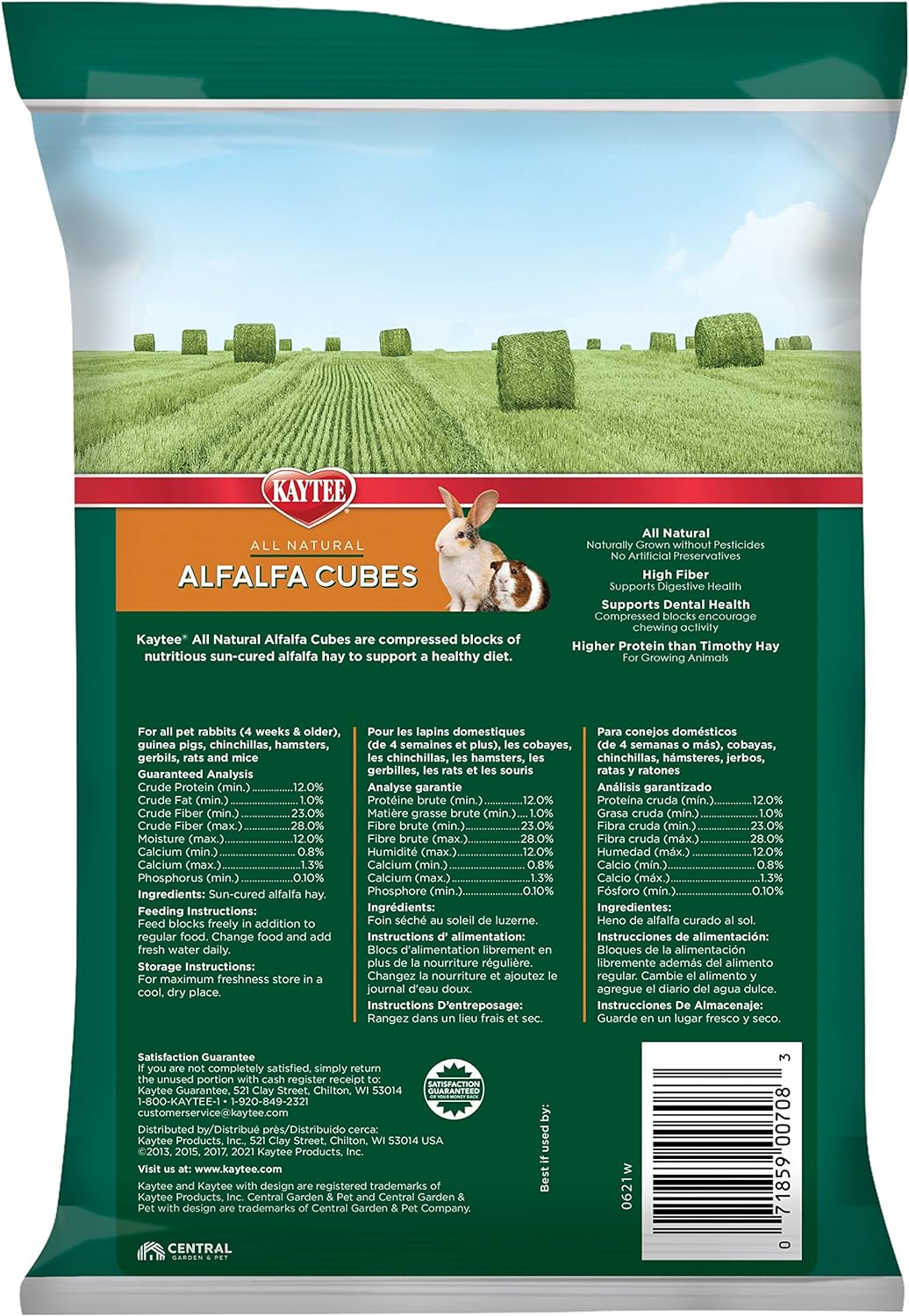 Kaytee Alfalfa Cubes for Rabbits, Guinea Pigs, and Other Small Animals, 15 oz