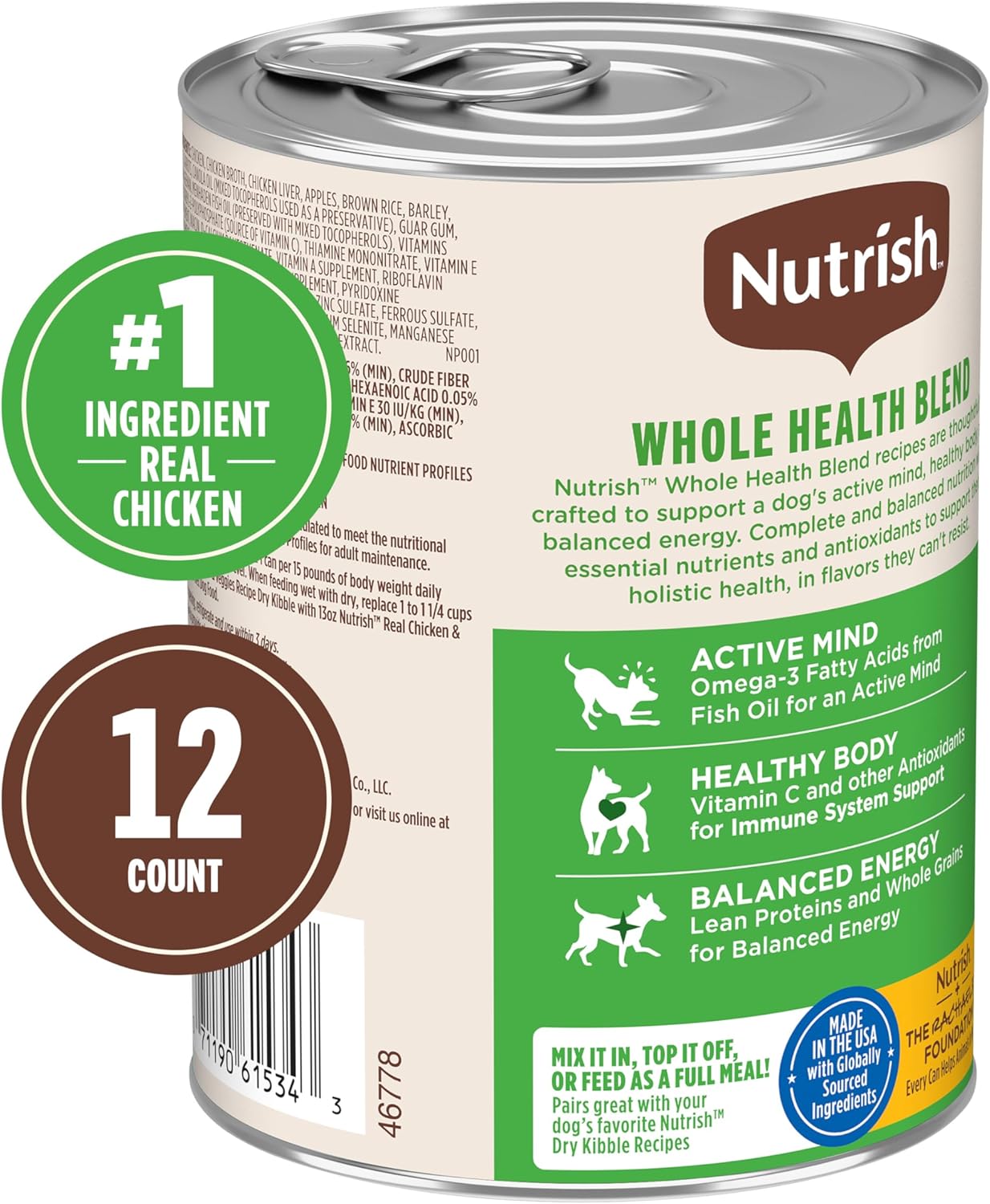 Nutrish Real Beef & Pumpkin Recipe Whole Health Blend Premium Paté Wet Dog Food, 13 oz. Can, 12 Count, Packaging May Vary (Rachael Ray)