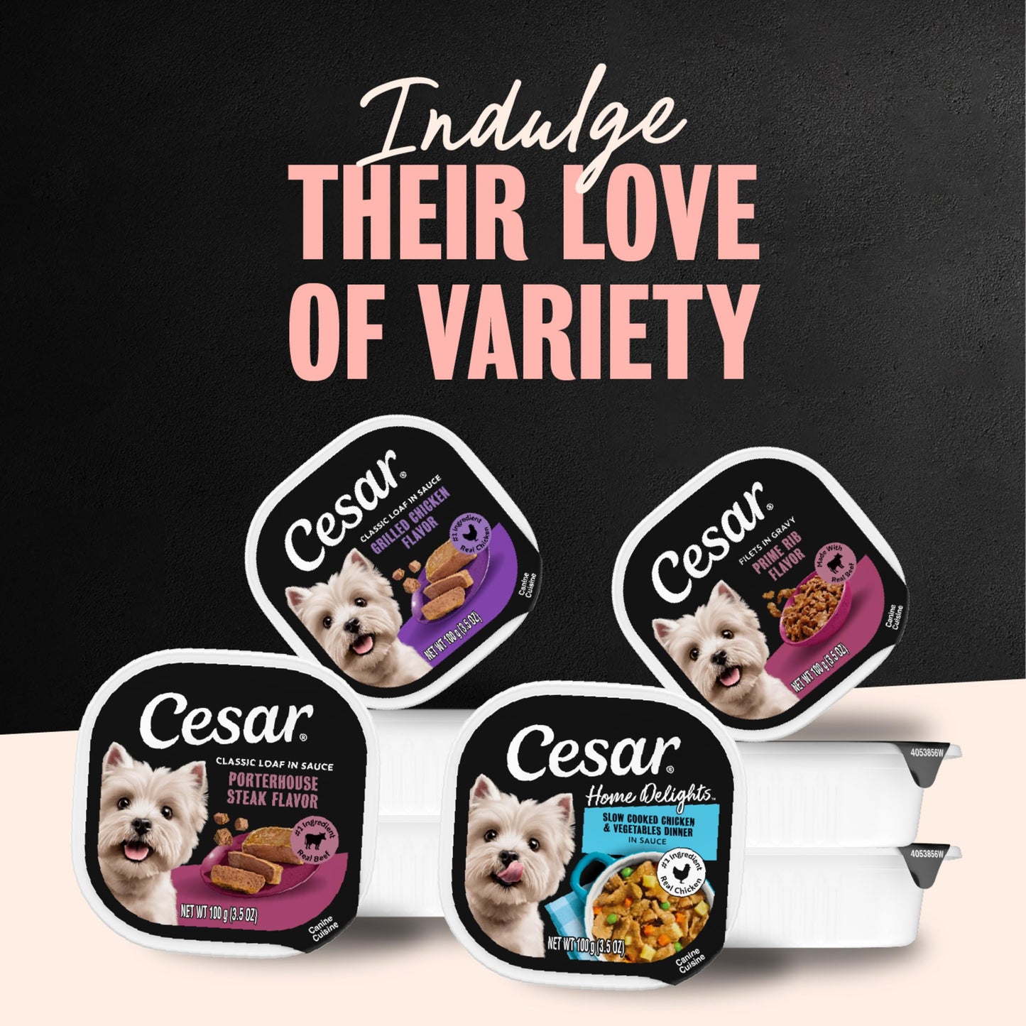 Cesar Classic Loaf in Sauce Wet Dog Food, Beef Recipe, Filet Mignon Flavor, Grilled Chicken Flavor, and Porterhouse Steak Flavor, 3.5 oz. Easy Peel Trays, Variety Pack (24 Count, Pack of 1)