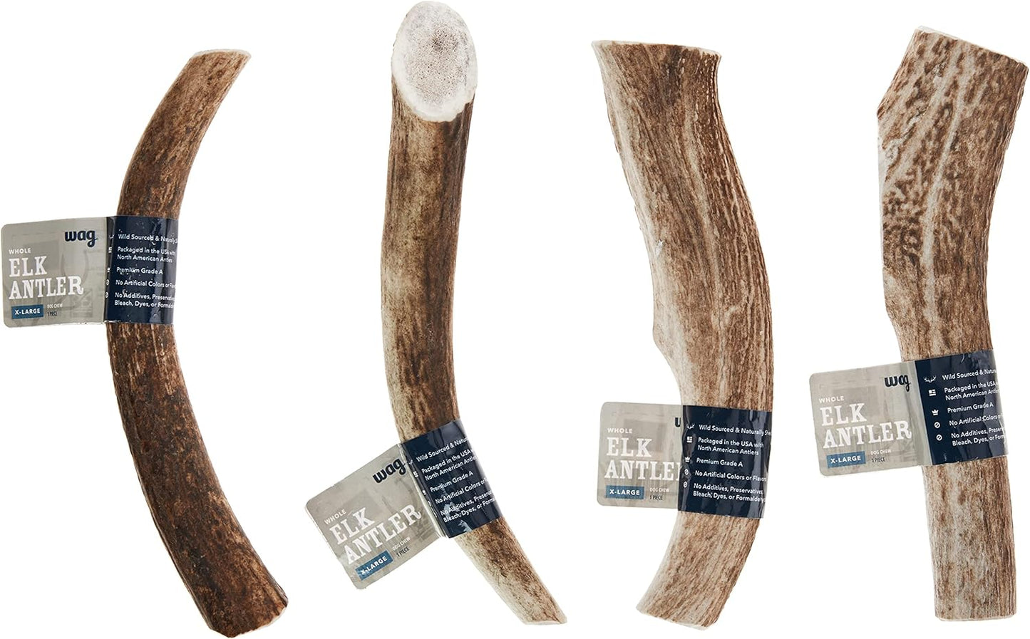 Amazon Brand - Wag Dog Elk Antler Chew, Naturally Shed, Whole, Large 8-9.5 inches, Long Lasting for Aggressive Chewers, Best for Dogs 30-45 lbs, 3.60 Ounce (Pack of 1)