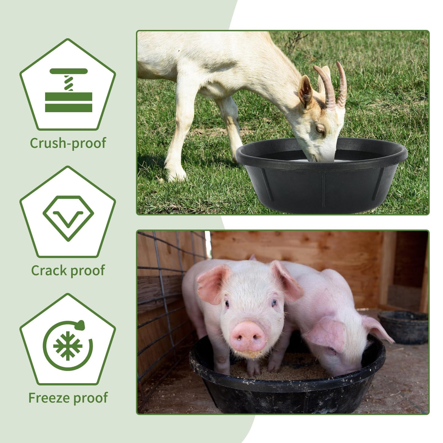 2Pcs Rubber Feed Pan, 1 Gallon Horse Feed Bucket Utility Feed Bucket, 10.6 x 4.1Inches Rubber Bowl Chicken Dust Bath Livestock Water Bowl for Pig Goat Chicken Dogs Farm Small Animal