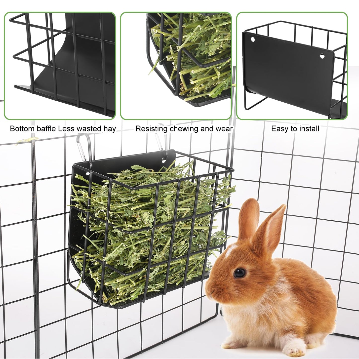 Guinea Pig Hay Feeder，Rabbit Hay Feeder with Heavy-Duty Metal Frame Hay Holder，for Bunny, Guinea Pigs,Chinchillas-6.9x4.7x6.6 inch