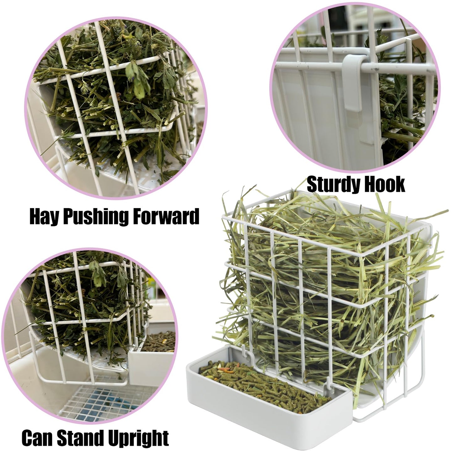 Guinea Pig Hay Feeder，Rabbit Hay Feeder with Heavy-Duty Metal Frame Hay Holder，for Bunny, Guinea Pigs,Chinchillas-6.9x4.7x6.6 inch